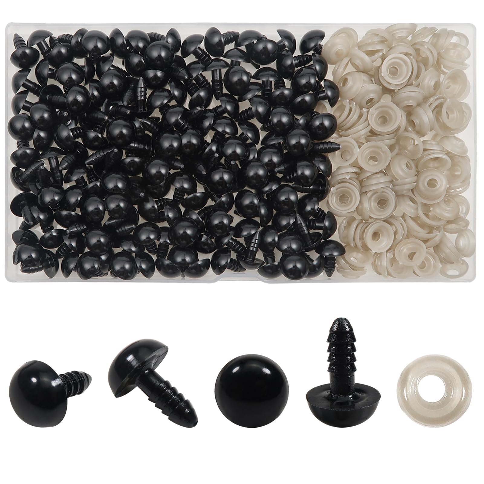 TOAOB 150pcs 12mm Black Plastic Safety Eyes Crafts Safety Eyes with 150pcs Washers for Stuffed Animals Amigurumis Crochet Bears Doll Making
