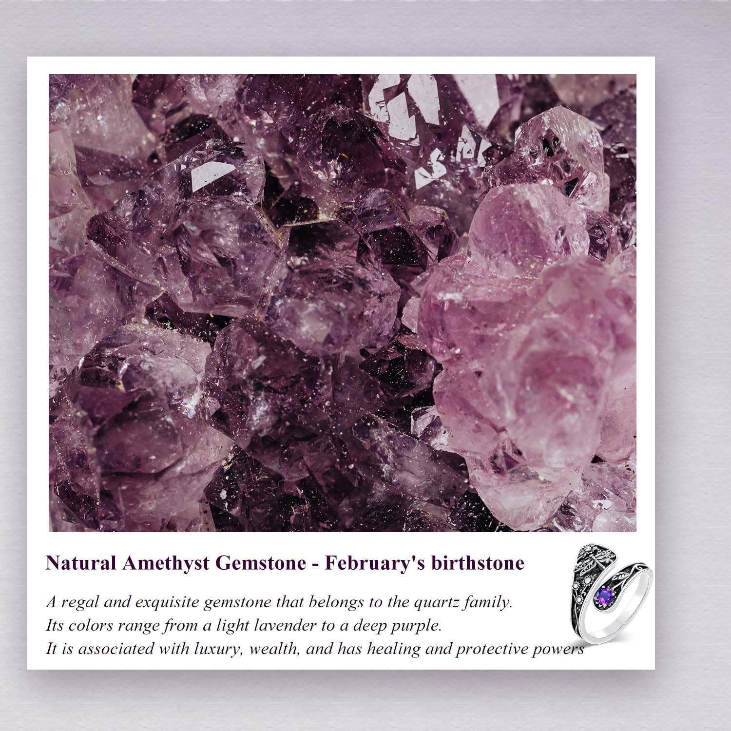 Genuine Amethyst Spoon Ring for Women 925 Sterling Silver Butterfly/Bee/Dragonfly/Eagle/Bird Spoon Rings Real Amethyst Jewelry for Her Wife - Image 6