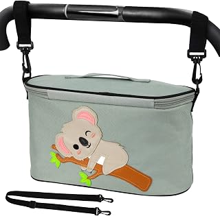 Baby Stroller Organizer Stroller Accessories Bag, Buggy Universal Diaper with 2 Cup Holders & Tissue Pocket Multiple Zipper Pockets Fits Most Strollers (Grey)