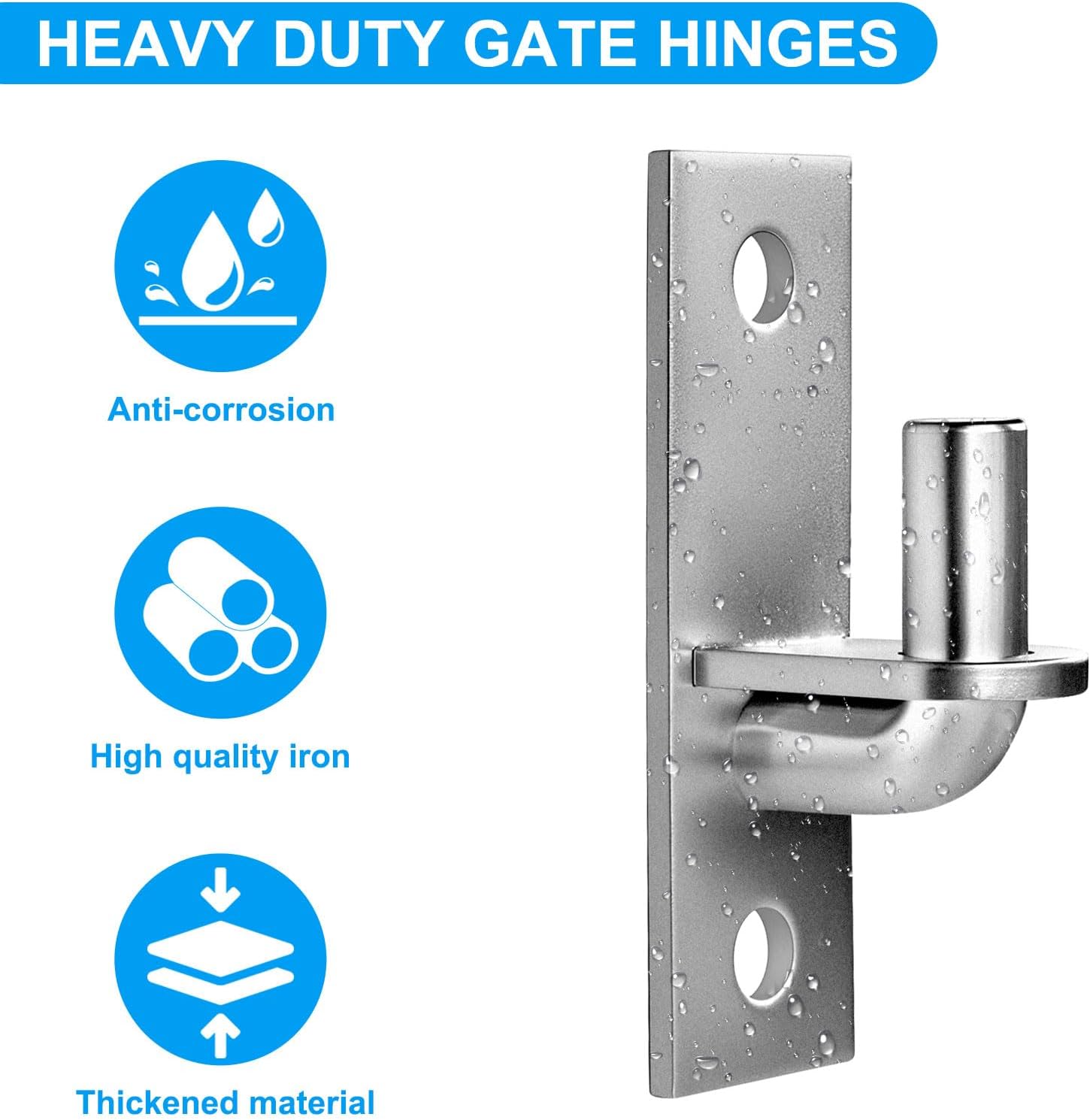Wall Mount Gate Hinges, 2 Pack Farm & Chain Link Gate Hinges with 5/8" Hinge Pin, Heavy Duty Wall Plate Hinges for Fence Posts(Screws Not Included)