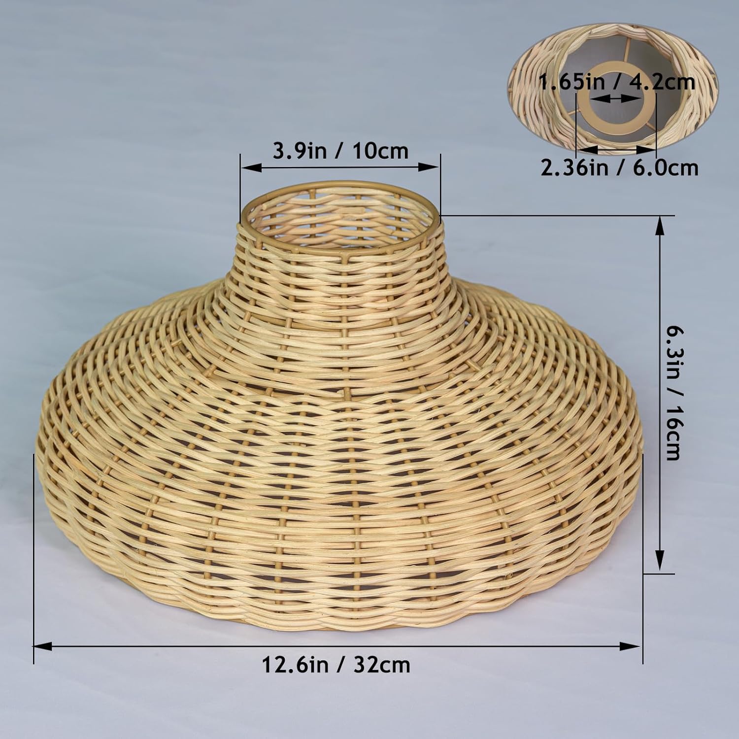 Woven-wicker Hanging Lamp shade,boho replacement lampshades, Chandelier/Ceiling/Table/floor lamps shades lamp covers,Chic rattan lampshade for Kitchen Island Bedroom Hallway, Cream