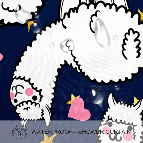 Miniatura 5 de Alpaca Heart Star juego de cortina de ducha impermeable y tapete de poliéster con ganchos 708 x 708 pulgadas