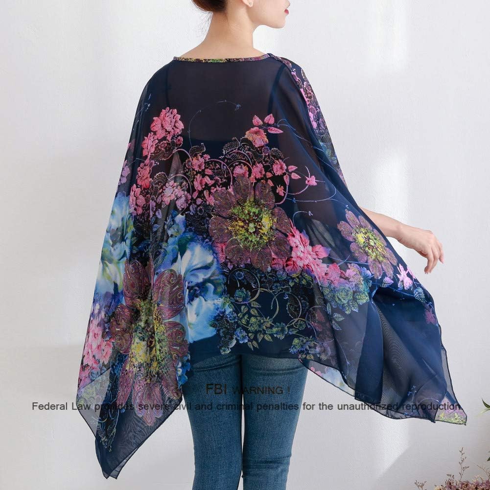 Max Hsuan Women's Loose Solid Sheer Chiffon Caftan Poncho Batwing Tunic Top Blouse Summer Oversized Shirts - Image 2