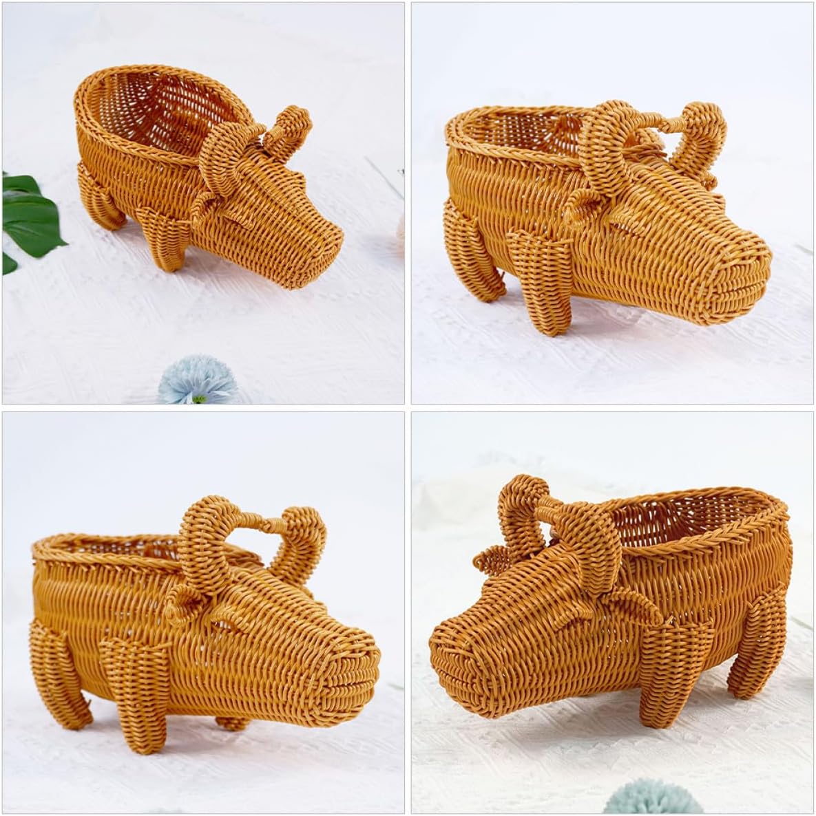 BETOOKY Animal-shaped Imitation Rattan Storage Basket Large Capacity Woven Fruit and Bread Serving Tray for Kitchen and Home Organization