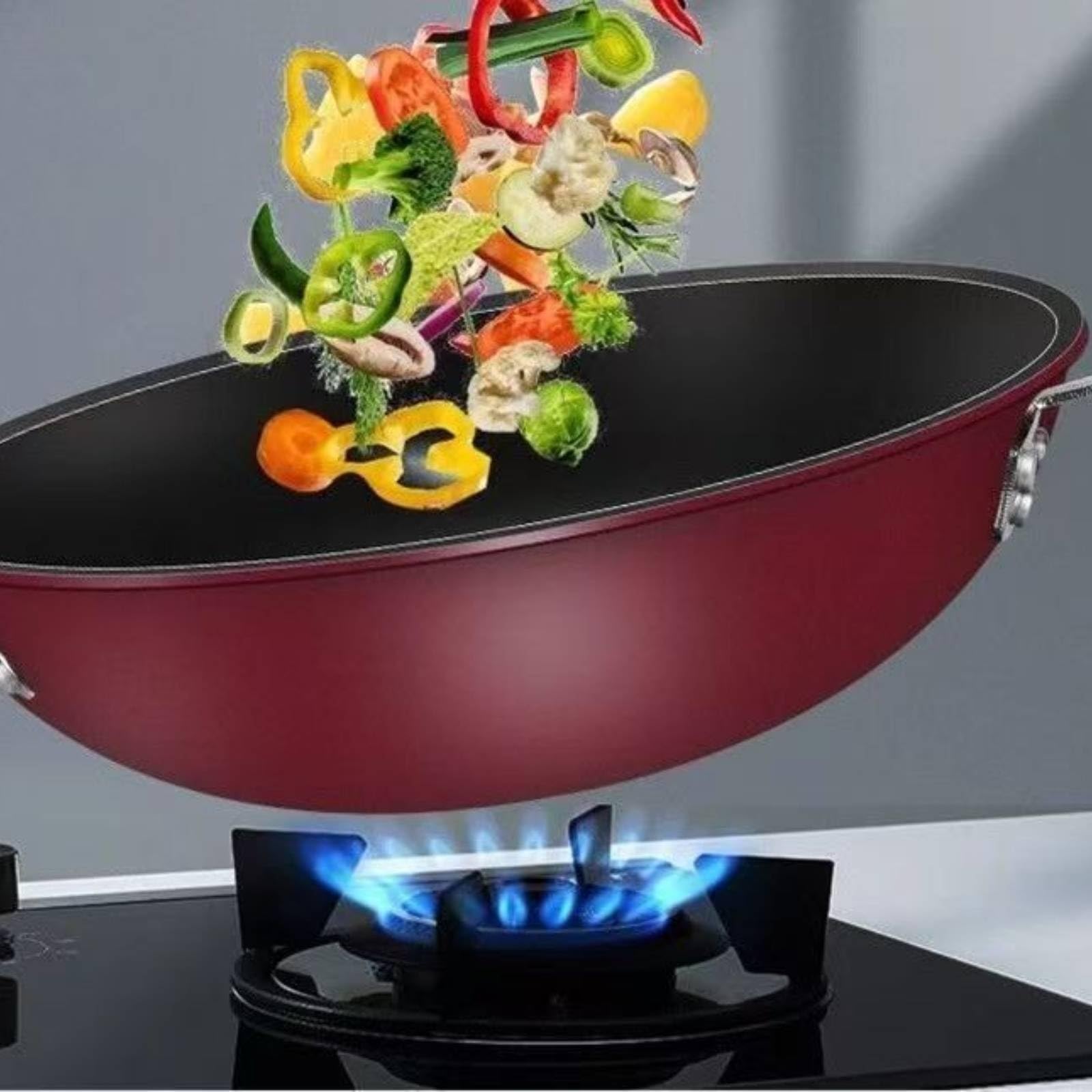 Gralara Wok Antiaderente Facile da Pulire, 30 Cm, Padella Wok Antiaderente Con Coperchio In Cristallo Di Diamante 30 Cm