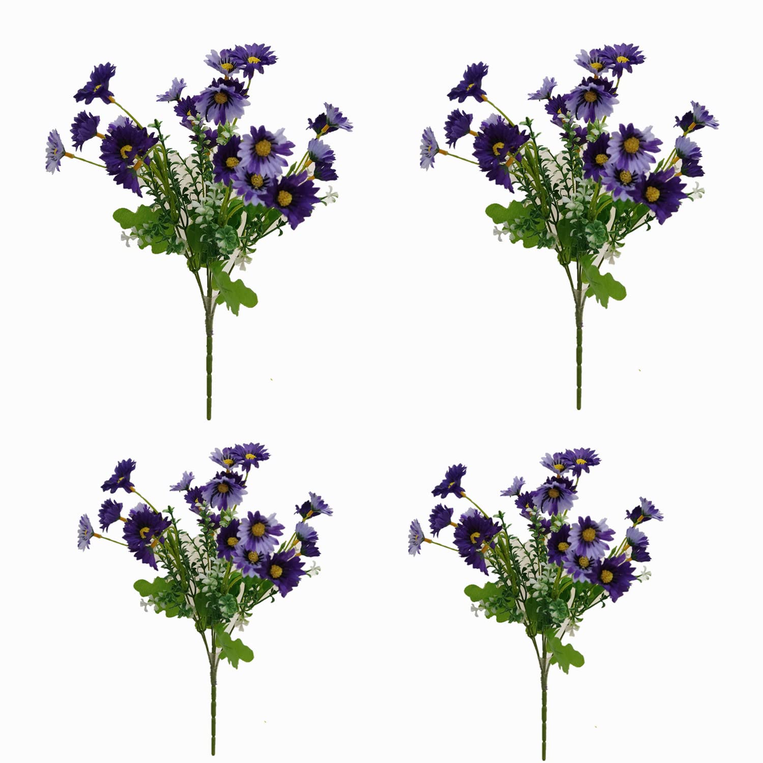 4 Bunches Of Beautiful DIY High-Imitation Silk Artificial Daisy Flower Home Holiday Decoration Flowers (Blue Purple)