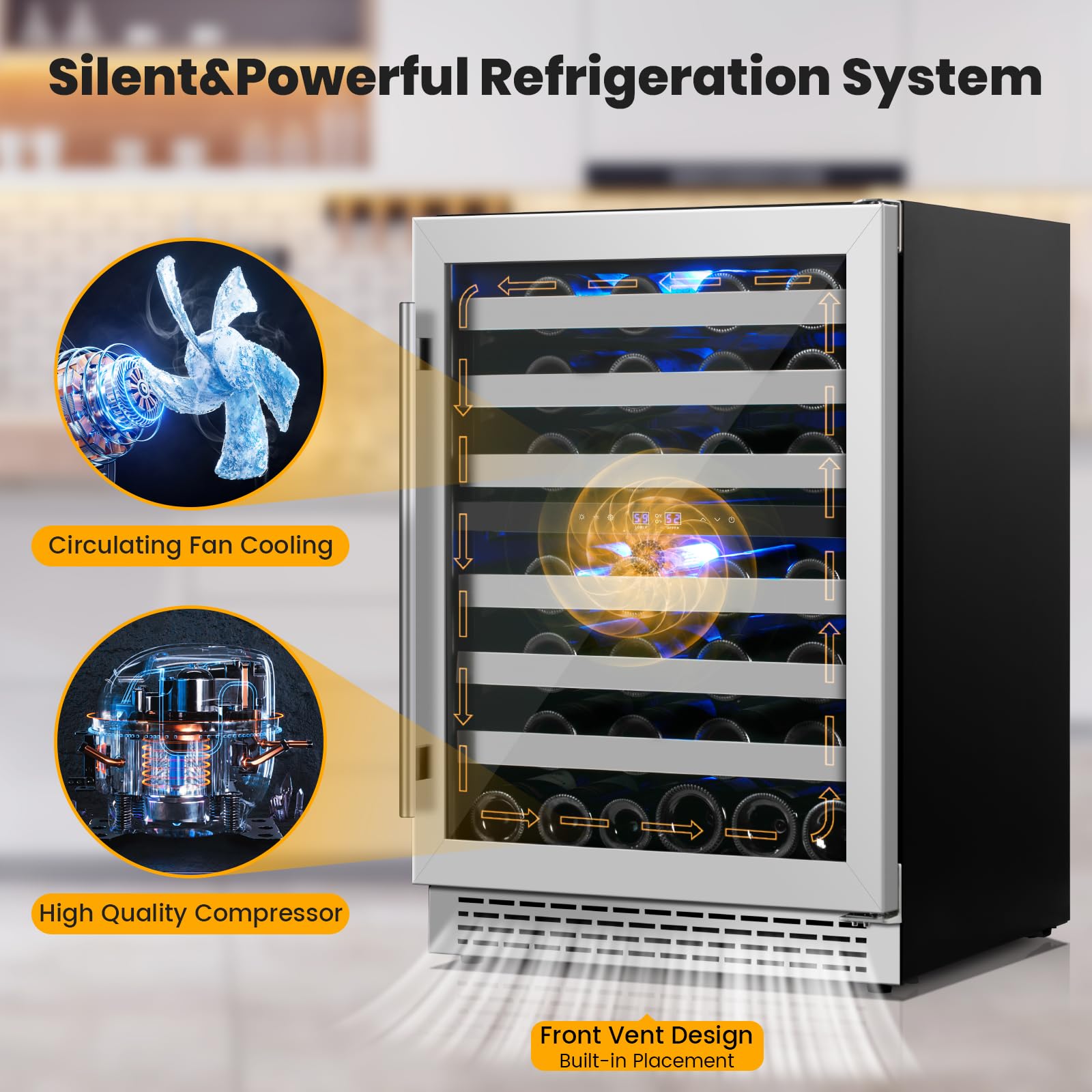 24 Inch Wine Cooler & Fridge Under Counter,54 Bottle Dual Zone Wine Cooler,New Upgrade Compressor,Blue Light Built-In/Freestanding,Reversible Stainless Steel Door Wine Fridge For Home/Kitchen on Fridge.com - View 4