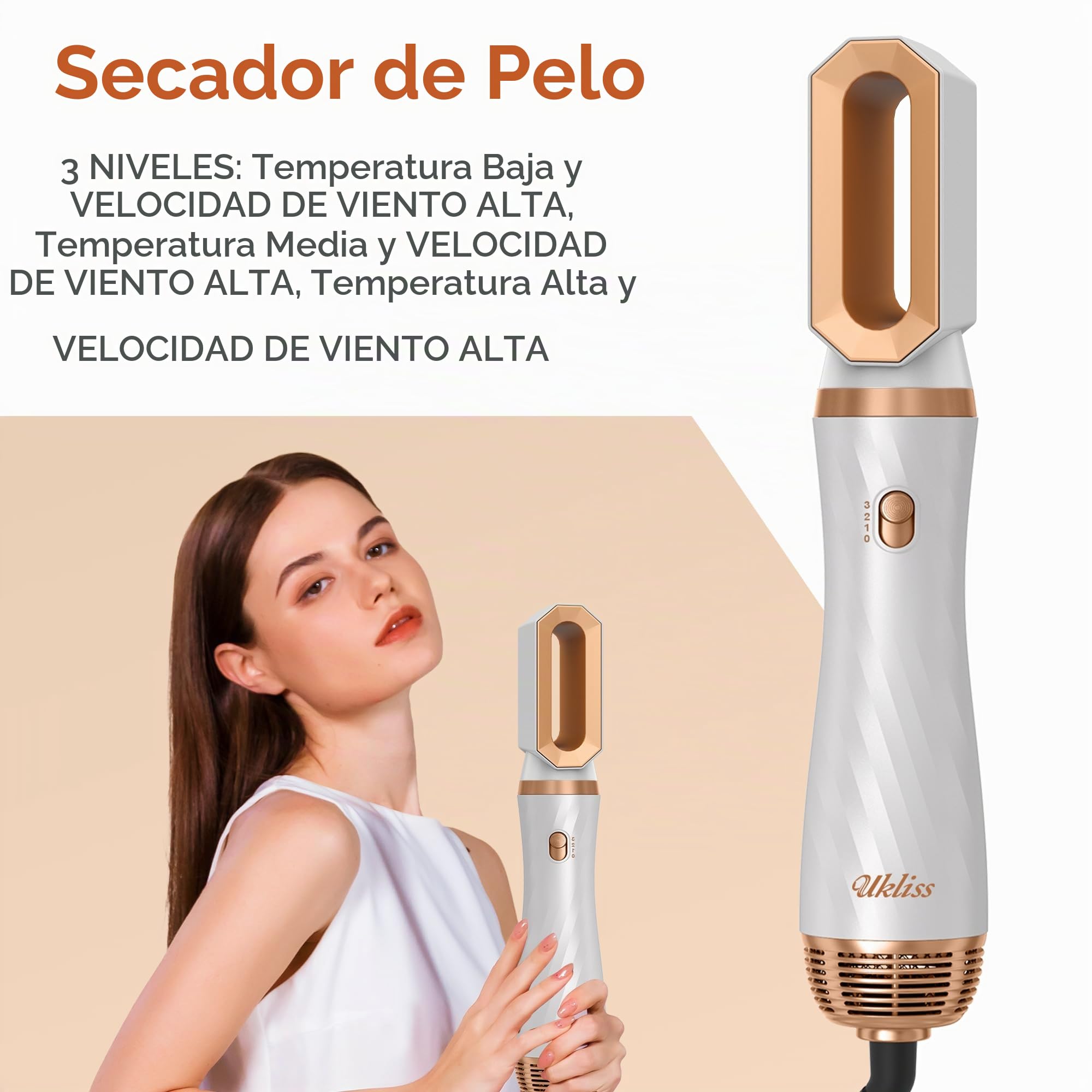 Airstyler 6 en 1, UKLISS Secador Pelo Profesional con Rizador Pelo Automatico Hair Straightener Thermal Brush Hair Curler Hair Dryer, Cepillo Alisador Pelo para Volumen, Doblar, Suavizar, Secar