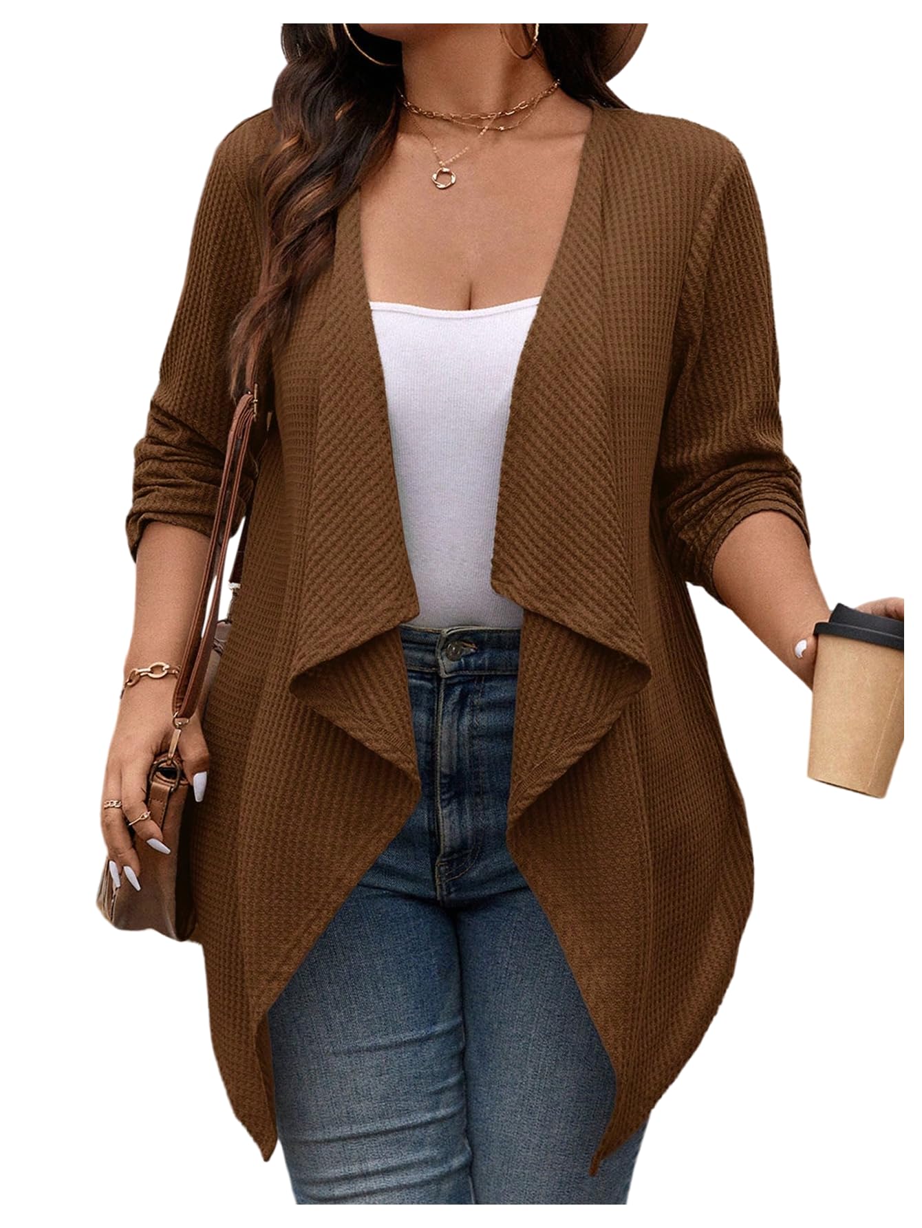 SOLY HUX Womens Plus Size Open Front Cardigan Sweaters Asymmetrical Casual Outerwear Work Office Outfit