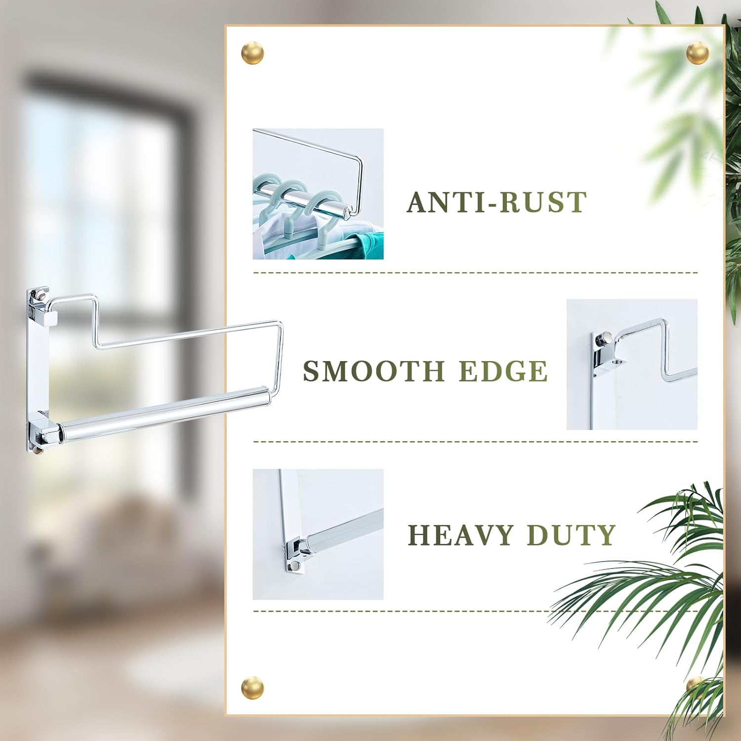 NEWRAIN Chrome Clothes Drying Rack, Wall Mounted Swing Arm Hanger for Laundry Room, Garage, Indoor & Outdoor Use