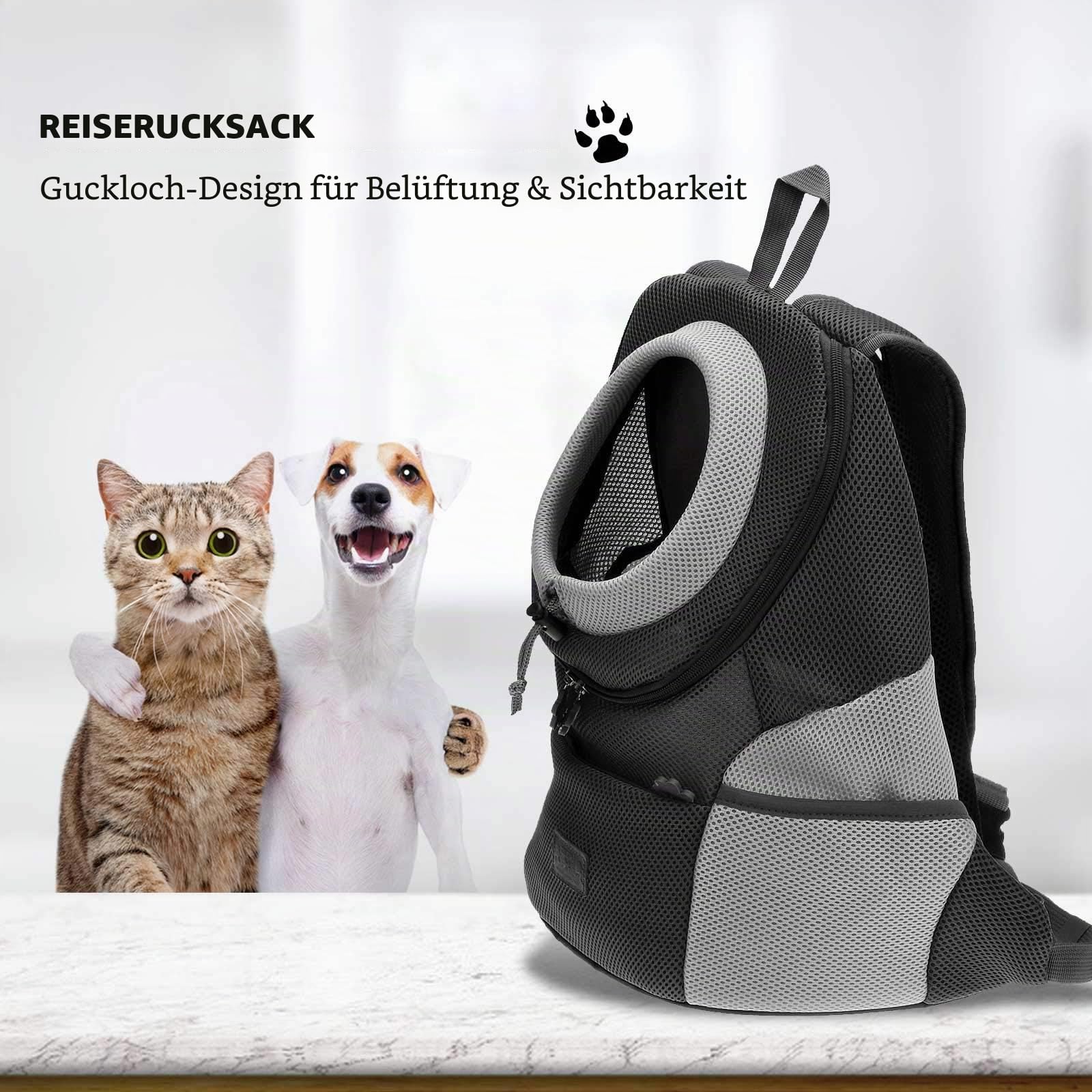 PETCUTE Rucksack für Haustier Atmungsaktive Verstellbar Haustiertragetasche Rucksack mit Fenster,Haustier Tasche für Hunde,Gepolsterter Schultergurt,Airline Genehmigt,Schwarz,L