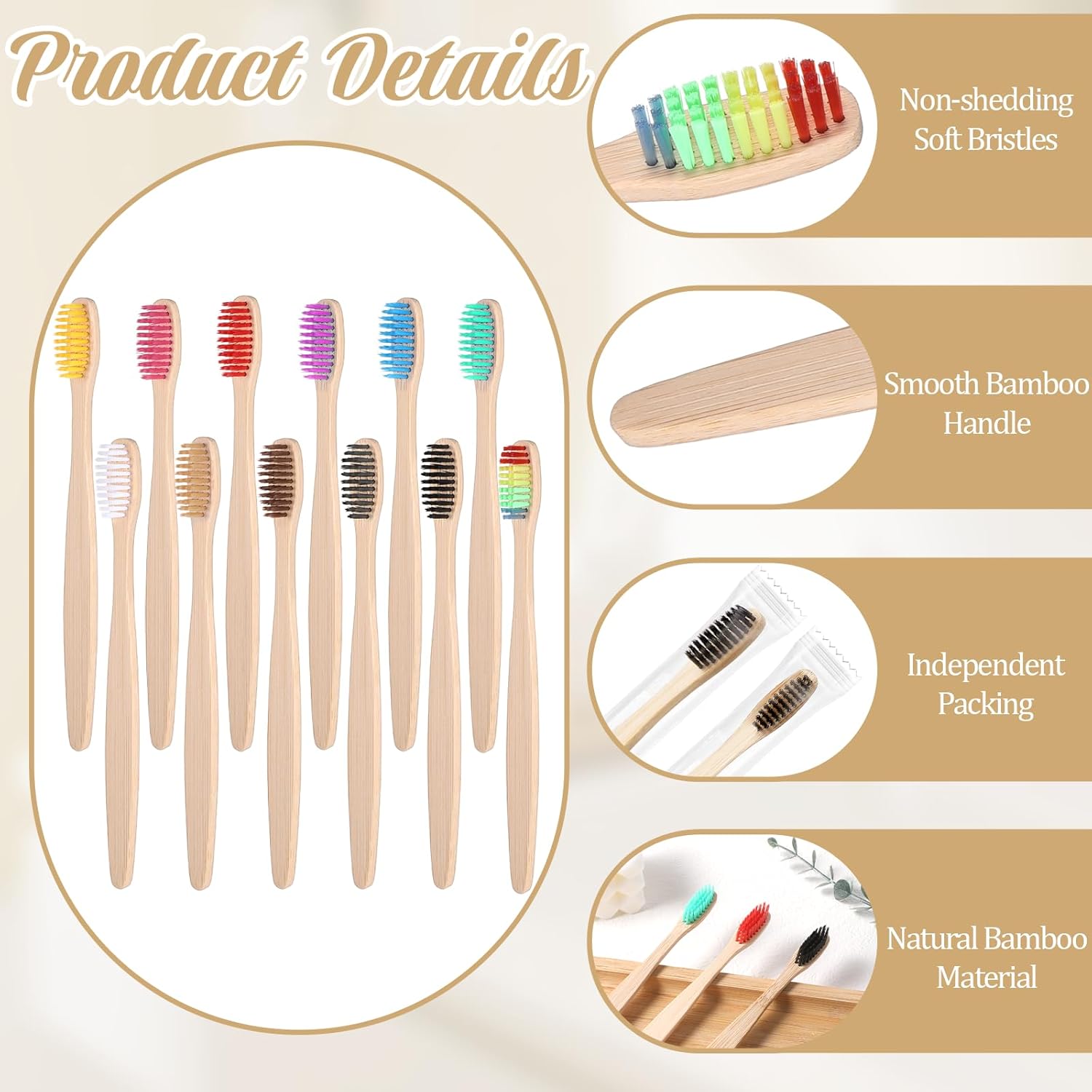 120 Escovas de Dente de Bambu, Escovas Descartáveis Preparadas, Pacote em Grande Quantidade com Cerdas Macias para Uso Familiar, Viagens, Hotéis e Presentes para sem-teto, Embaladas Individualmente, 12 Cores - Imagem 4