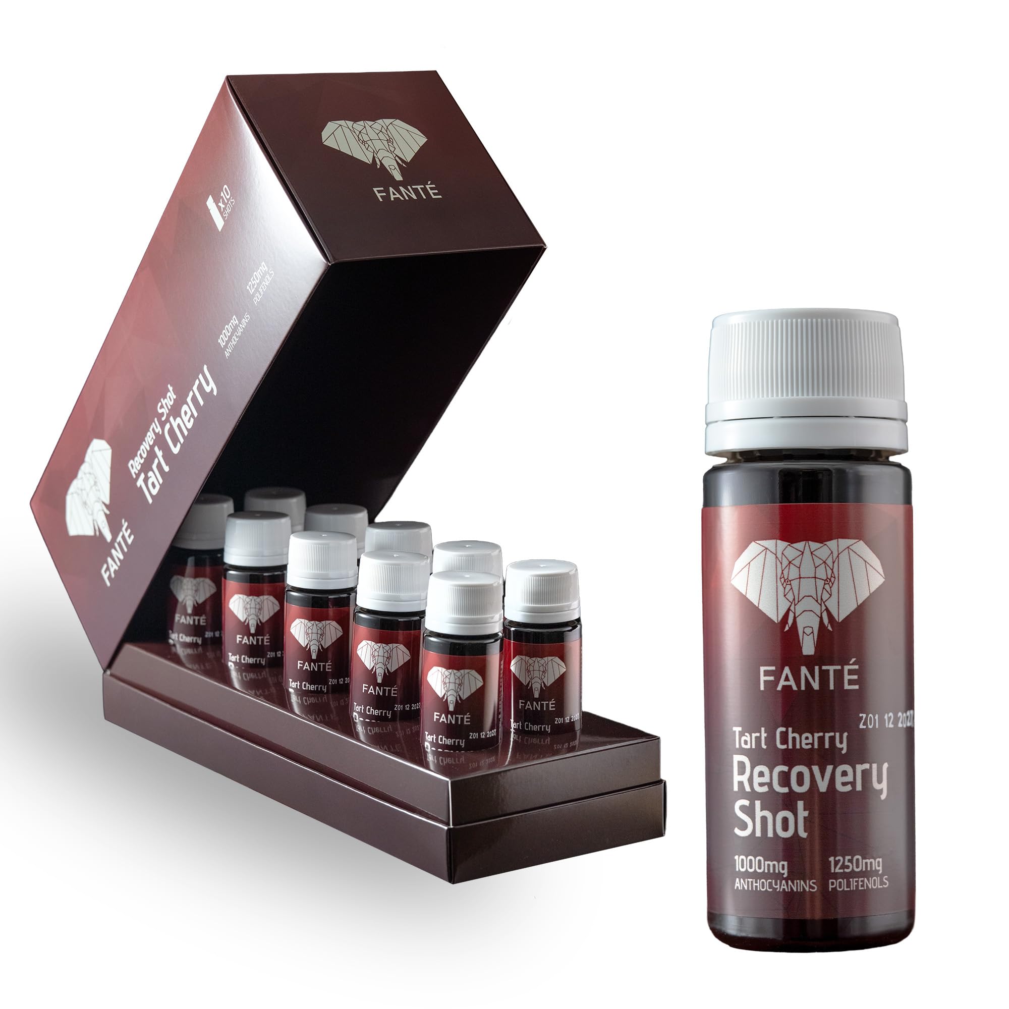 FANTÉ Tart Cherry Recovery Shot con 1000 mg Antocianinas y 1250 mg Polifenoles para Recuperación Muscular + Descanso 300mg magnesio bisglicinato