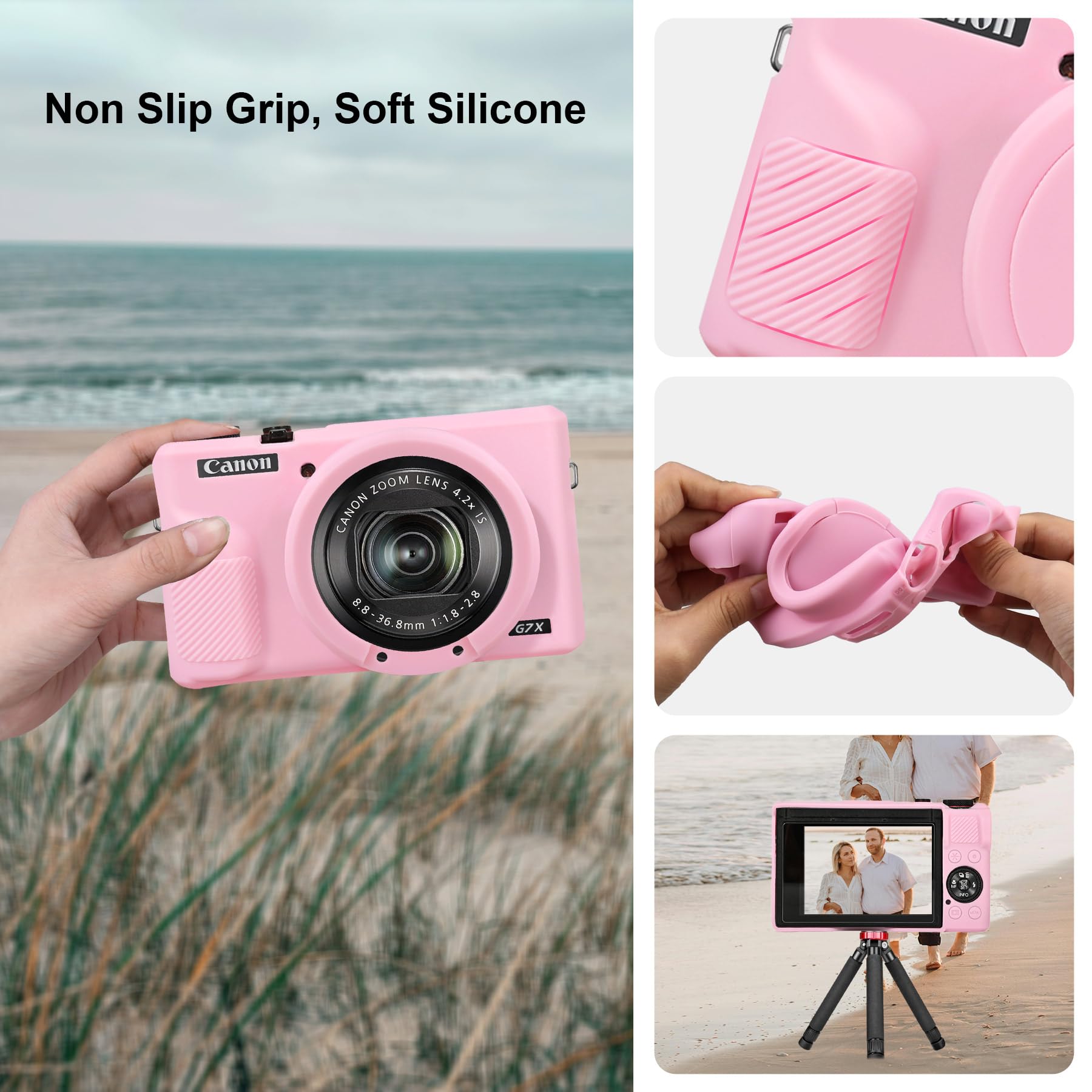 Estuche Canboc para cámara Digital Canon PowerShot G7X Mark III, Estuche de Transporte Duro + Cubierta de Silicona Suave con Cubierta de Lente extraíble, Rosa gelatina