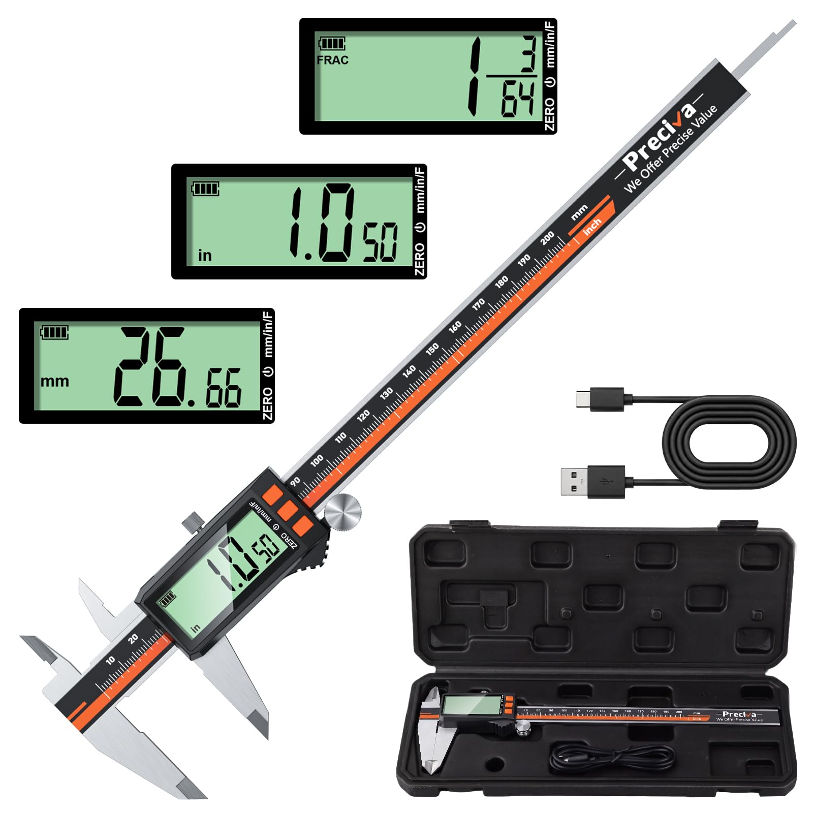Preciva Digital Calipers - Rechargeable & Accurate -9