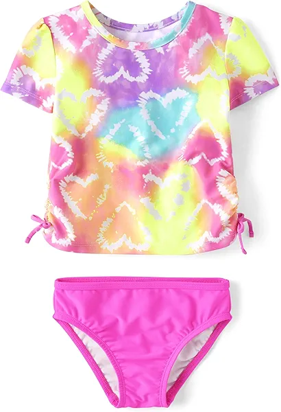 The Children's Place Girls' and Toddler Short Sleeve Rashguard Swimset