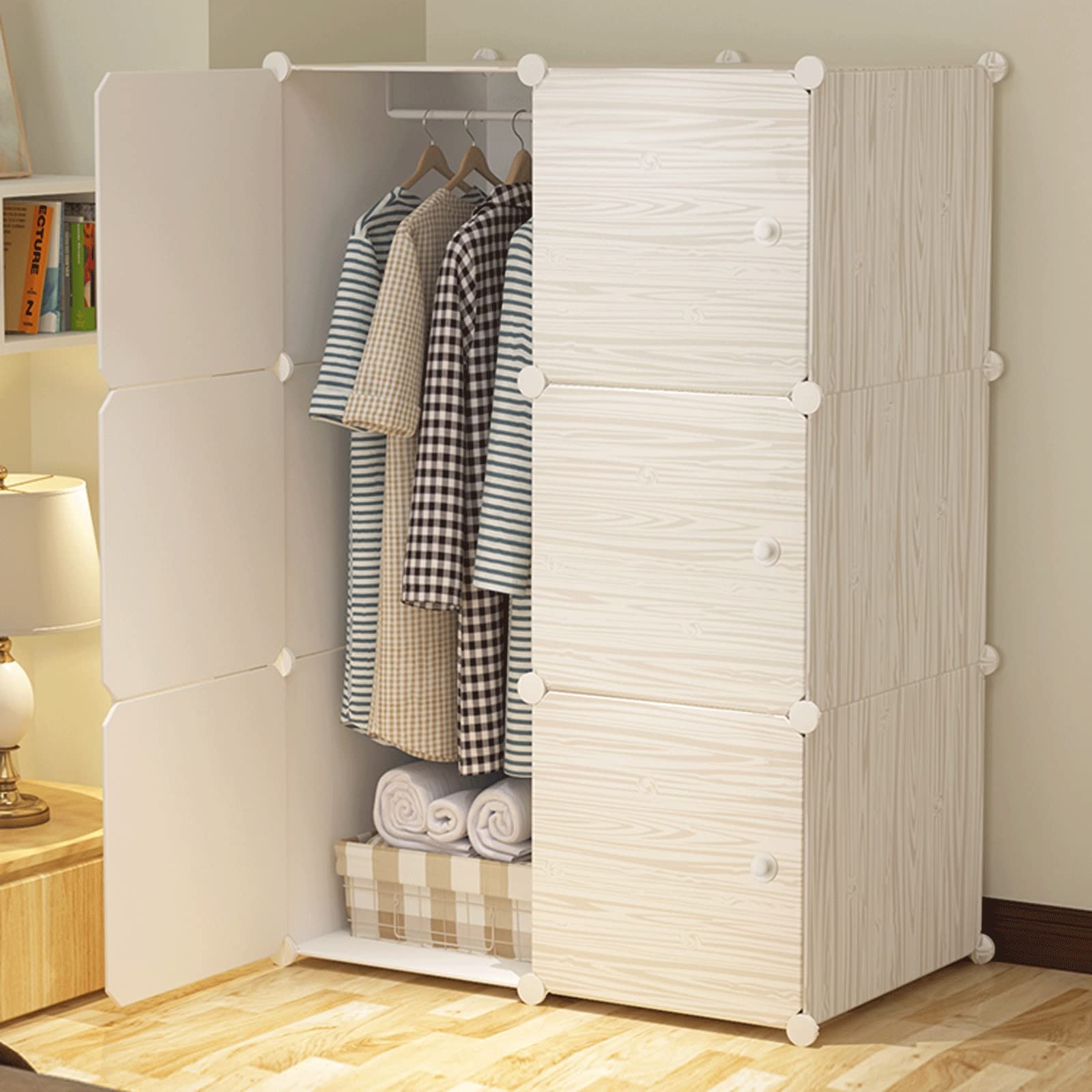 Kleiderschrank, Stoffschrank Tragbare Kleiderschrank Kleidung Lagerschrank Kombination Kleiderschrank mit 2 hängenden Schienen Cube Kleiderschrank Faltbare Kleiderschrank for Wohnzimmer Schlafzimmer I