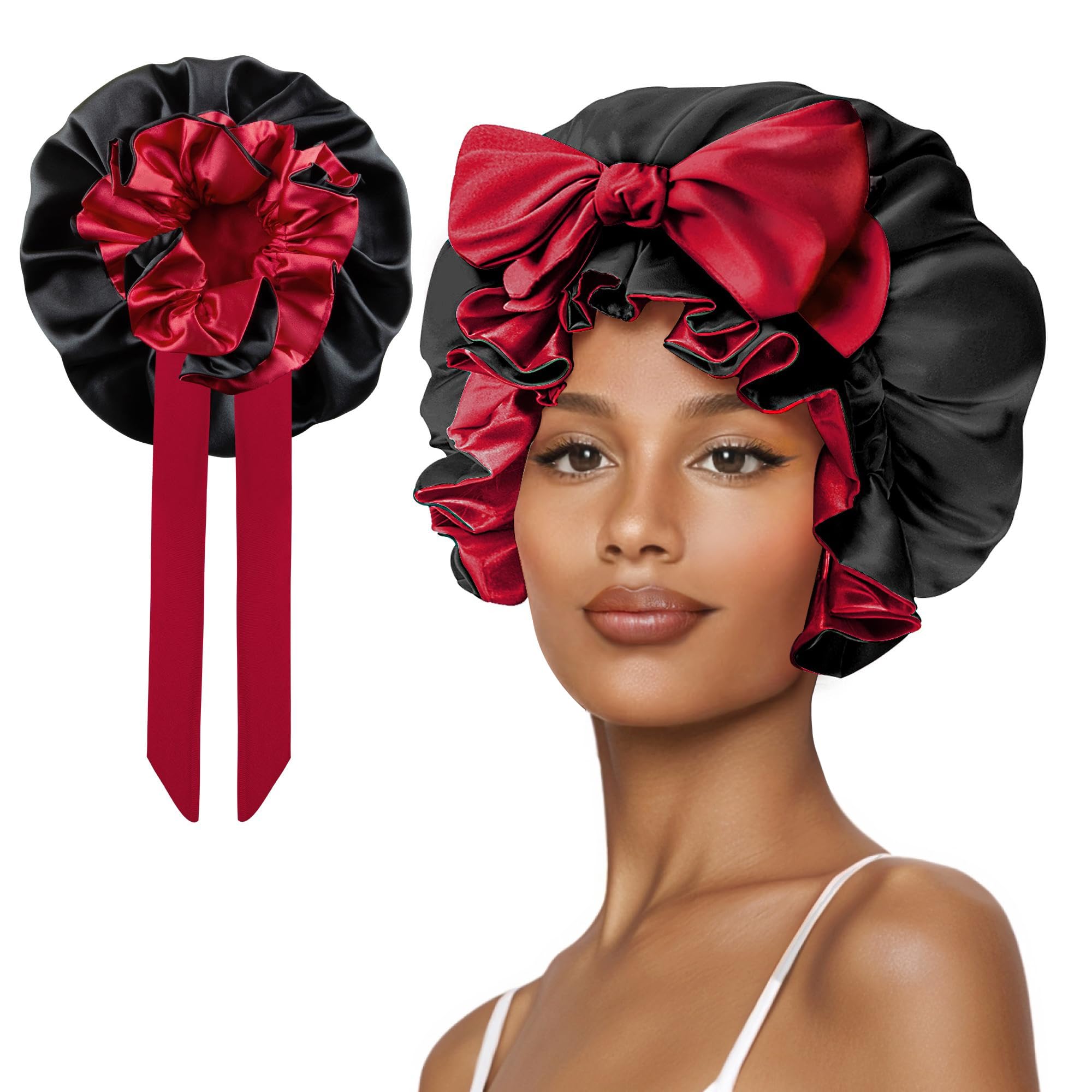 Satin-Seidenhaube für schlafende Frauen, 2024, Bindeband, verstellbare Träger, Haarkappe für lockiges Haar