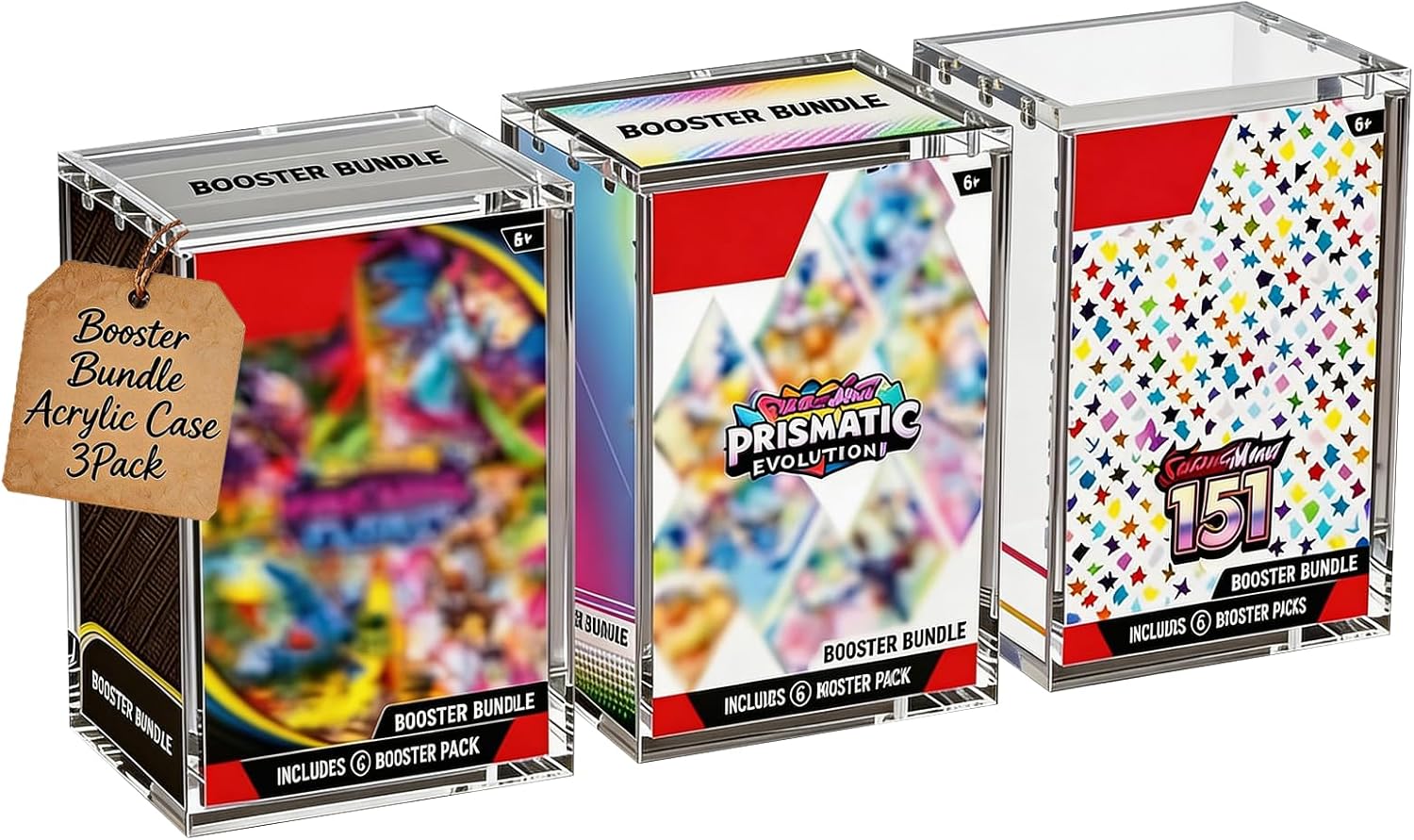Booster Bundle Acrylic Case 3 Pack – Magnetic Booster Bundle & Build and Battle Box Protector Display Case, 5mm Thick Clear Acrylic Storage Box with 3mm Magnet Lid, Stackable Collector Protection