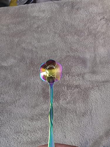 Miniatura 5 de Juego de 8 cucharas de café con diseño de flores de arcoíris, cuchara de acero inoxidable, cuchara de té, cuchara de azúcar, 8 patrones diferentes