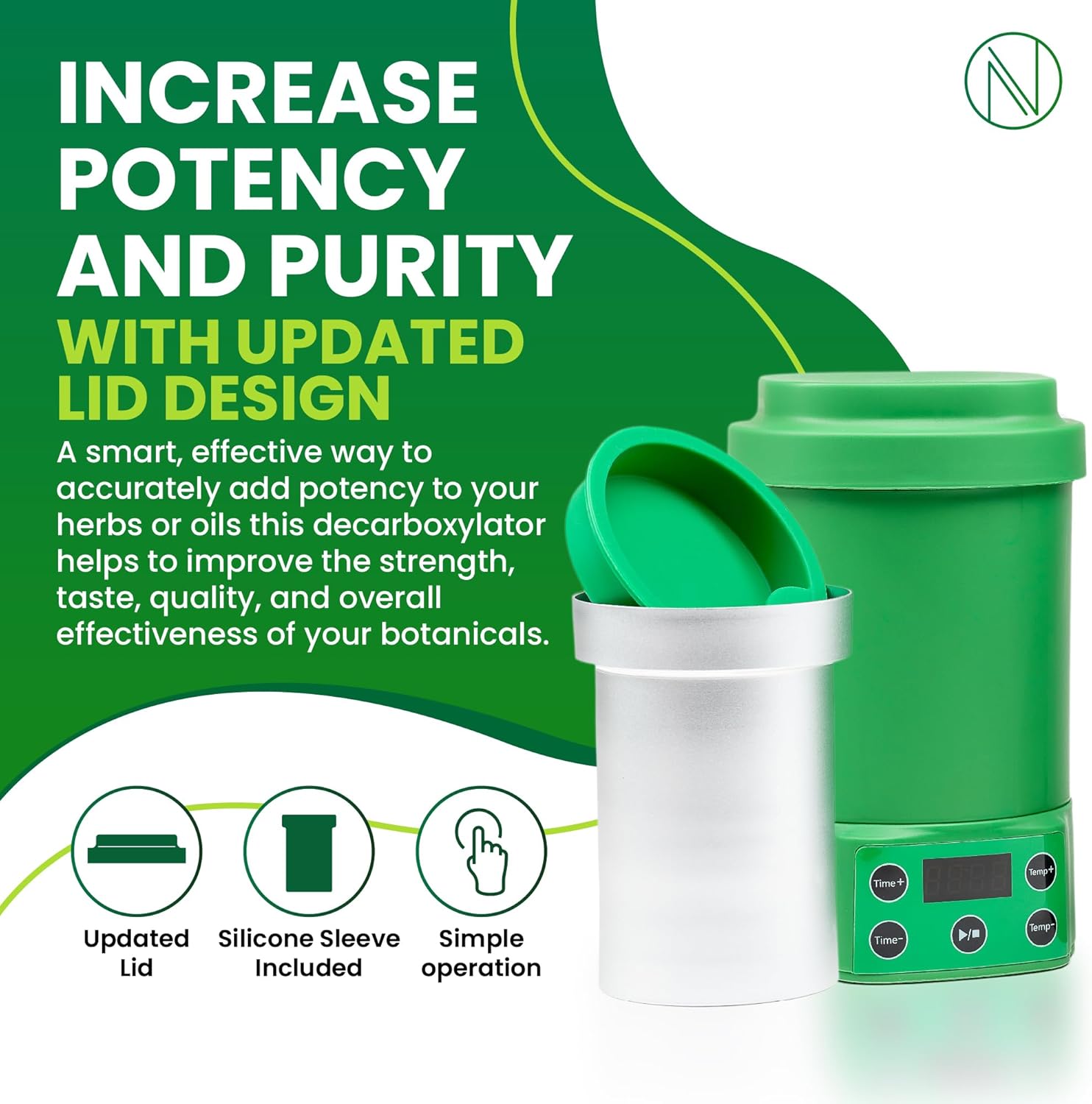 Nebula Boost Botanical Decarboxylator | Herbal Oil & Butter Infuser | Herbal Activation, Simple Operation, Includes Mess Free Container & Updated Lid Design (Green Boost)