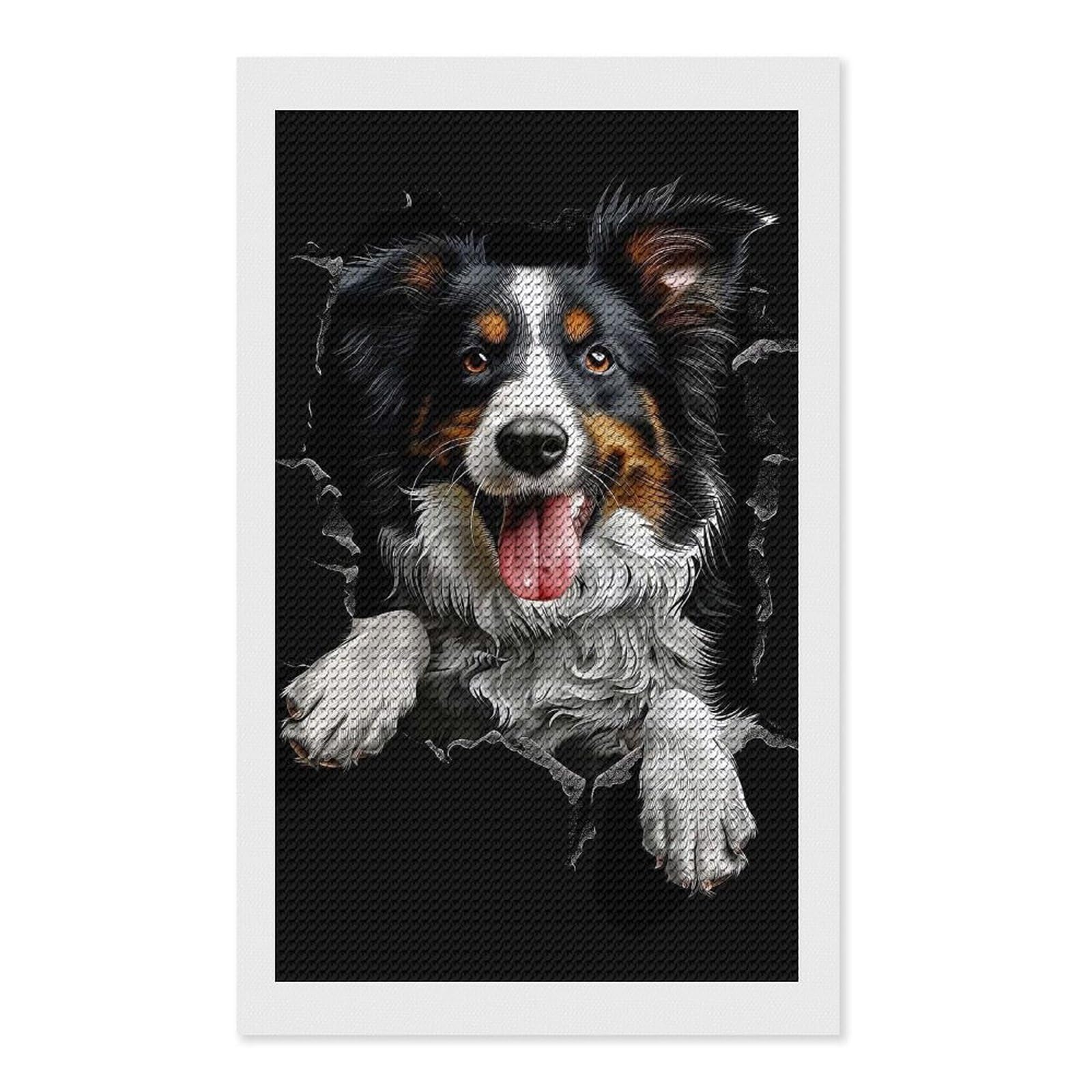 Junmoney Collie(2) Diamond Painting Set 12"x20", Full Kit Included, Sparkling Round Gems, Farmhouse Decor, Festive Craft Gift