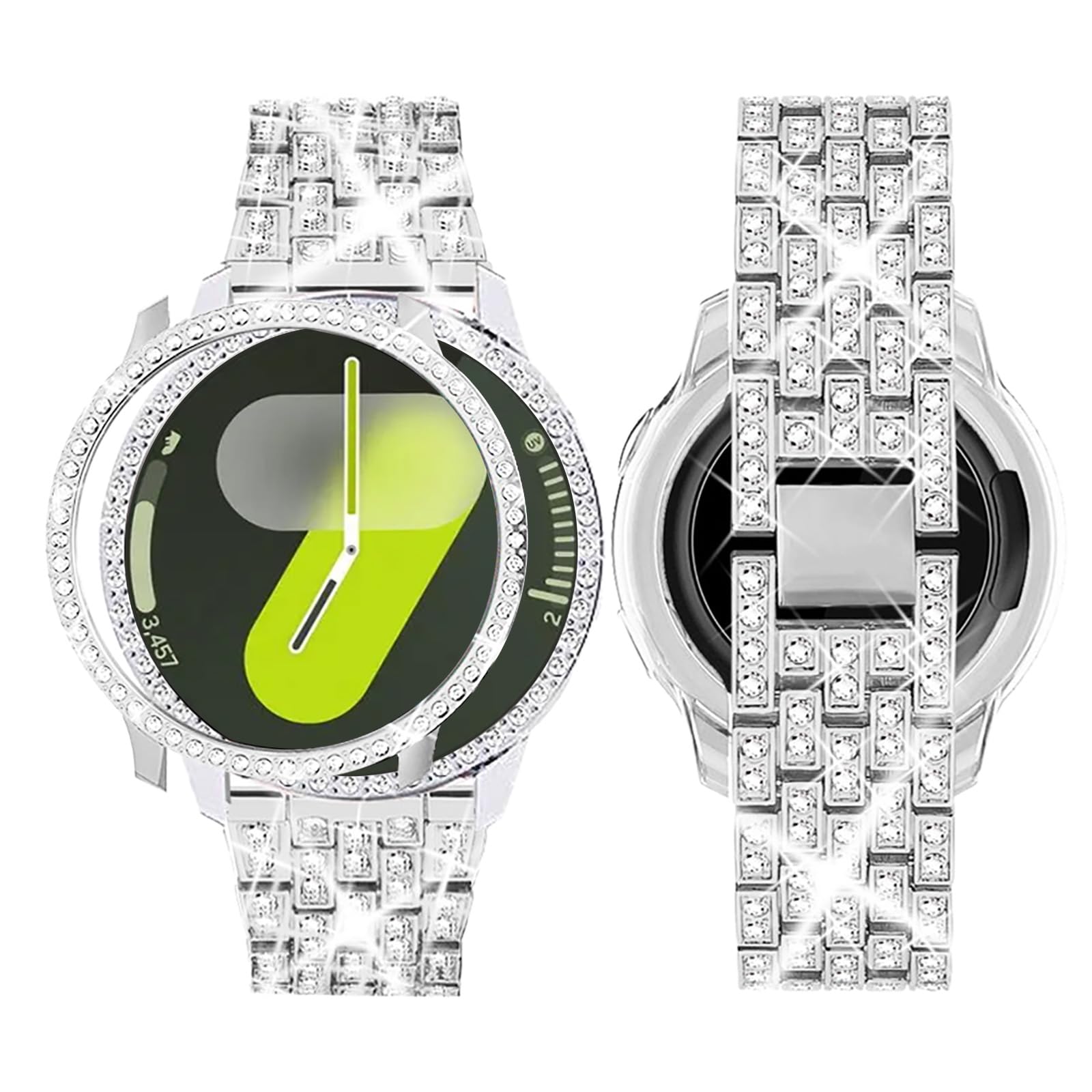 SUPOIX Band with Case Compatible for Samsung Galaxy Watch 7/6 40mm 44mm, 20mm Women Bling Replacement Strap & PC Protective Bumper Face Cover for Galaxy Watch 7/6 (Size Optional)