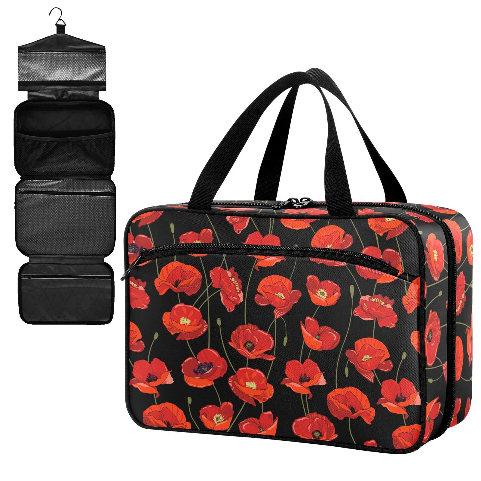 Fustylead Beautiful Vibrant Red Poppies in Bloom Large Medical Storage Bag with Zipper Empty First Aid Bag Trauma Kit for Traveling Hiking Camping Backpacking