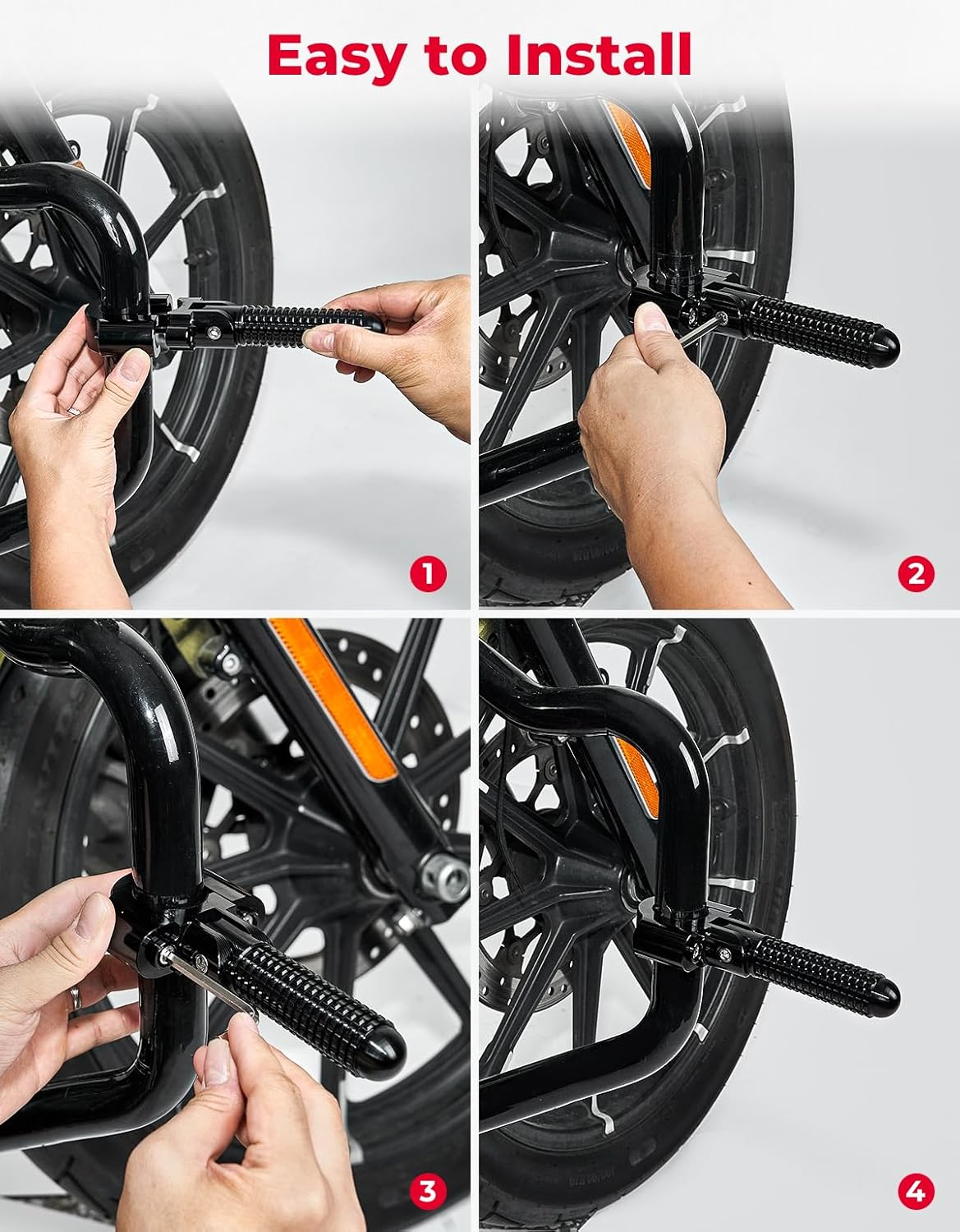 KEMIMOTO Folding CNC Highway Pegs Universal Fit 7/8"-1.25" Crash Bar Footpegs Compatible with Ninja 500 400 Tenere 700 TW200 22mm-32mm Motorcycle Highway Footrest for Sport Bike Dual Sport Adventure