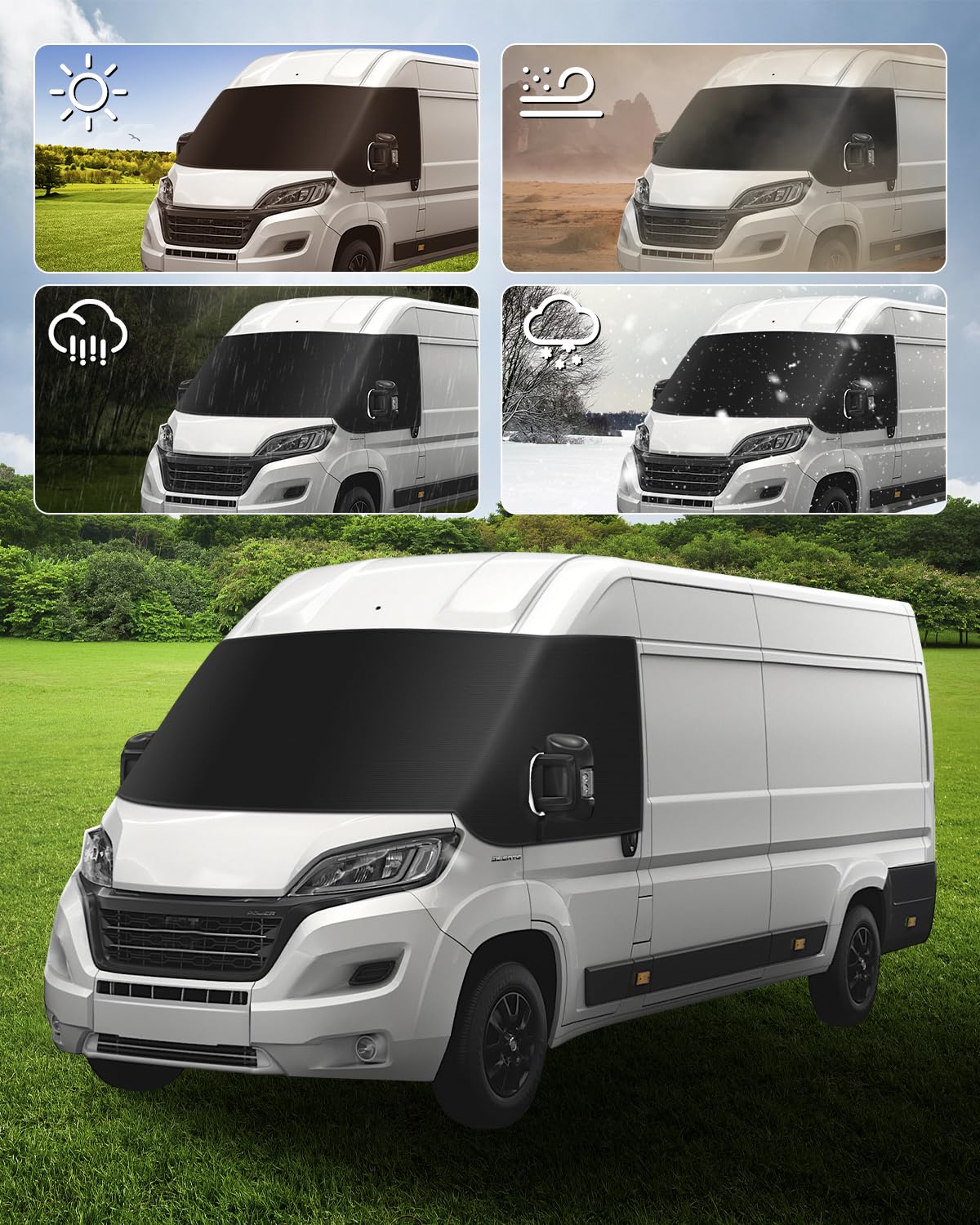 SUPAREE Sonnenschutz Frontscheibe Wohnmobil Außen Frontscheibenabdeckung Wohnmobil Frontscheibenabdeckung Ducato für F-iat Ducato UV-Schutz Wasserdicht Heavy Duty 600D Oxford