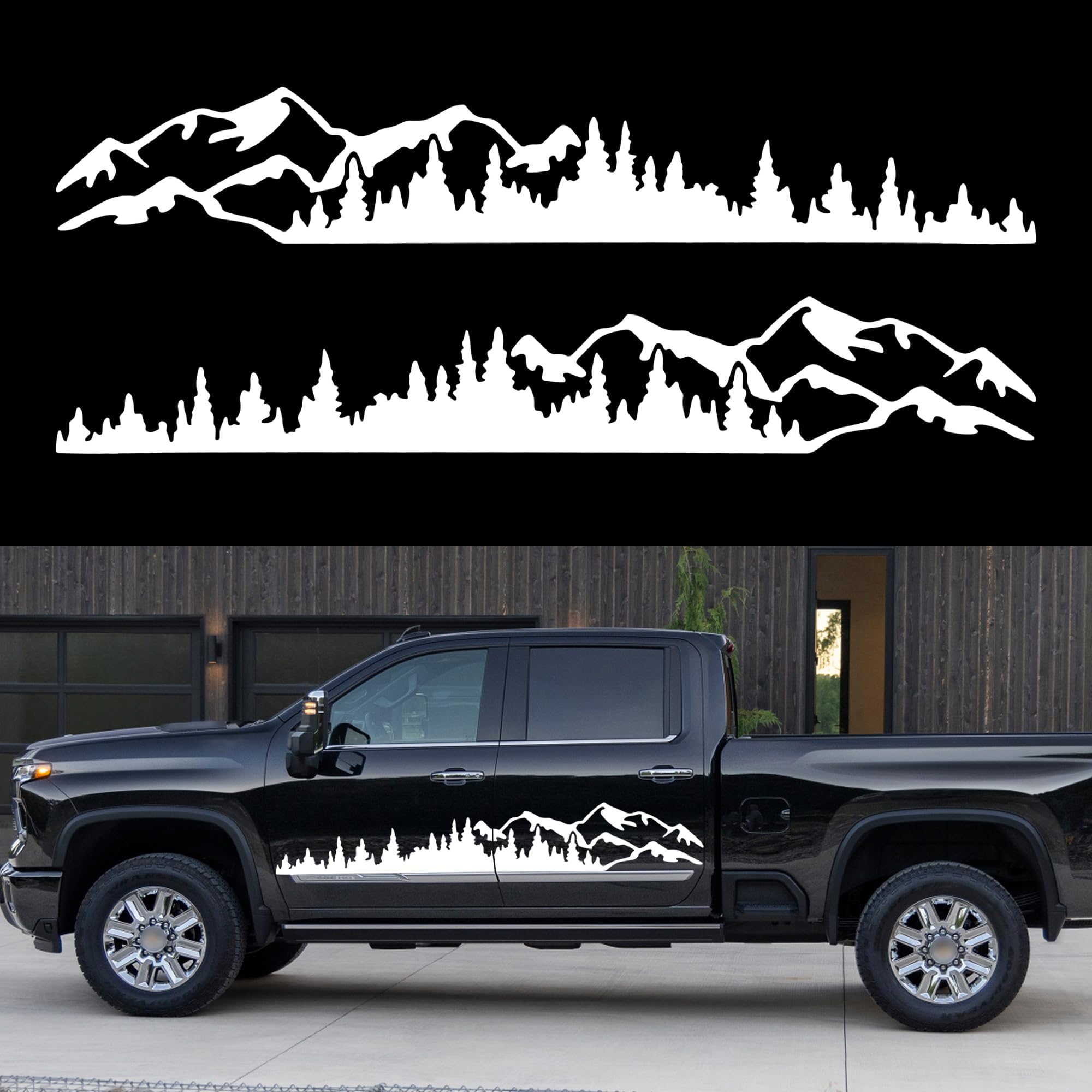 TOMALL 1 Pair 58" Mountain Tree Forest Vinyl Sticker Car Body Doorside Auto Forest Graphic Decoration SUV Truck Off-Road Universal Sticker Accessories (B-White-Small)