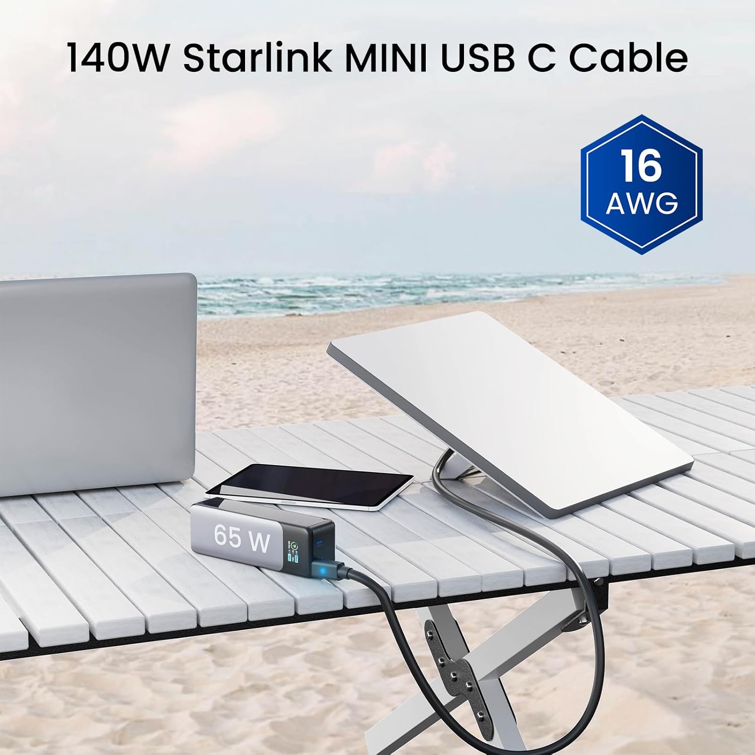 Starlink Mini Cable 6.5FT, 16AWG Starlink Cable with Indicator Light 140W USB C to DC, Accessories for Starlink Work with 65W+ PD Source, Compatible with 28V PPS 20V PD Protocols