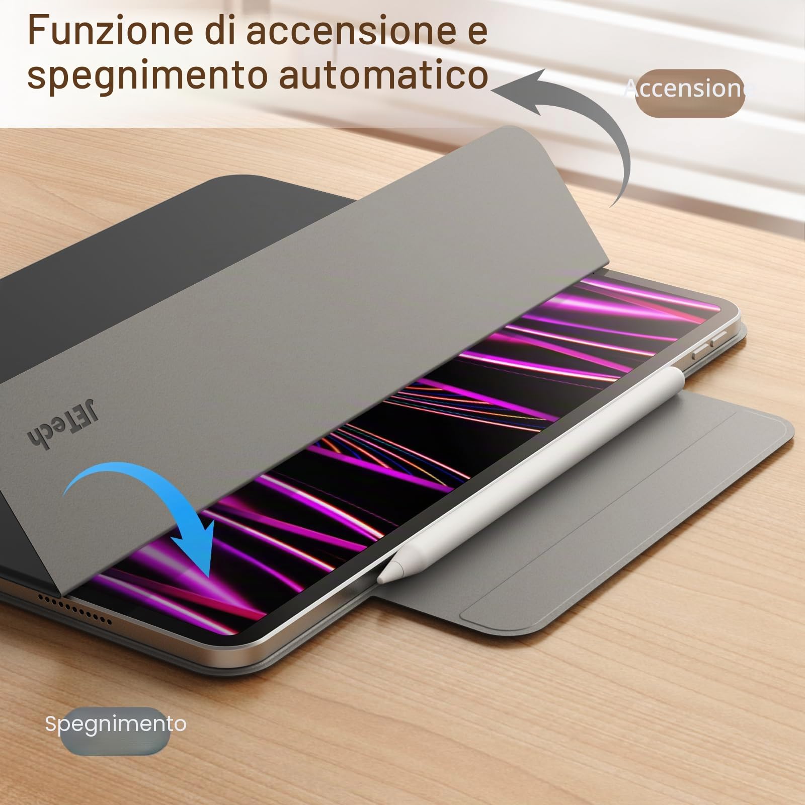 JETech Custodia Magnetica per iPad Pro 12,9 Pollici Modello 2022/2021/2020/2018, Supporta Pencil 2a Generazione di Ricarica, Attaccamento Magnetico, Cover con Auto Svegliati/Sonno (Nero)