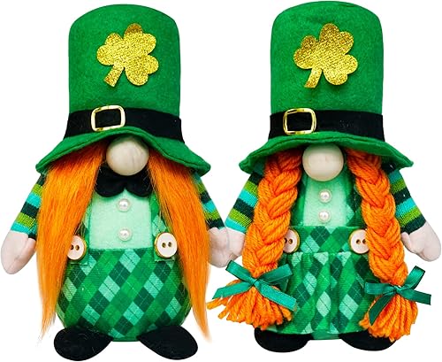 Decoración de gnomos del día de San Patricio, sombrero de peluche de gnomo de búfalo verde con trébol, sin rostro, festival irlandés de la suerte,