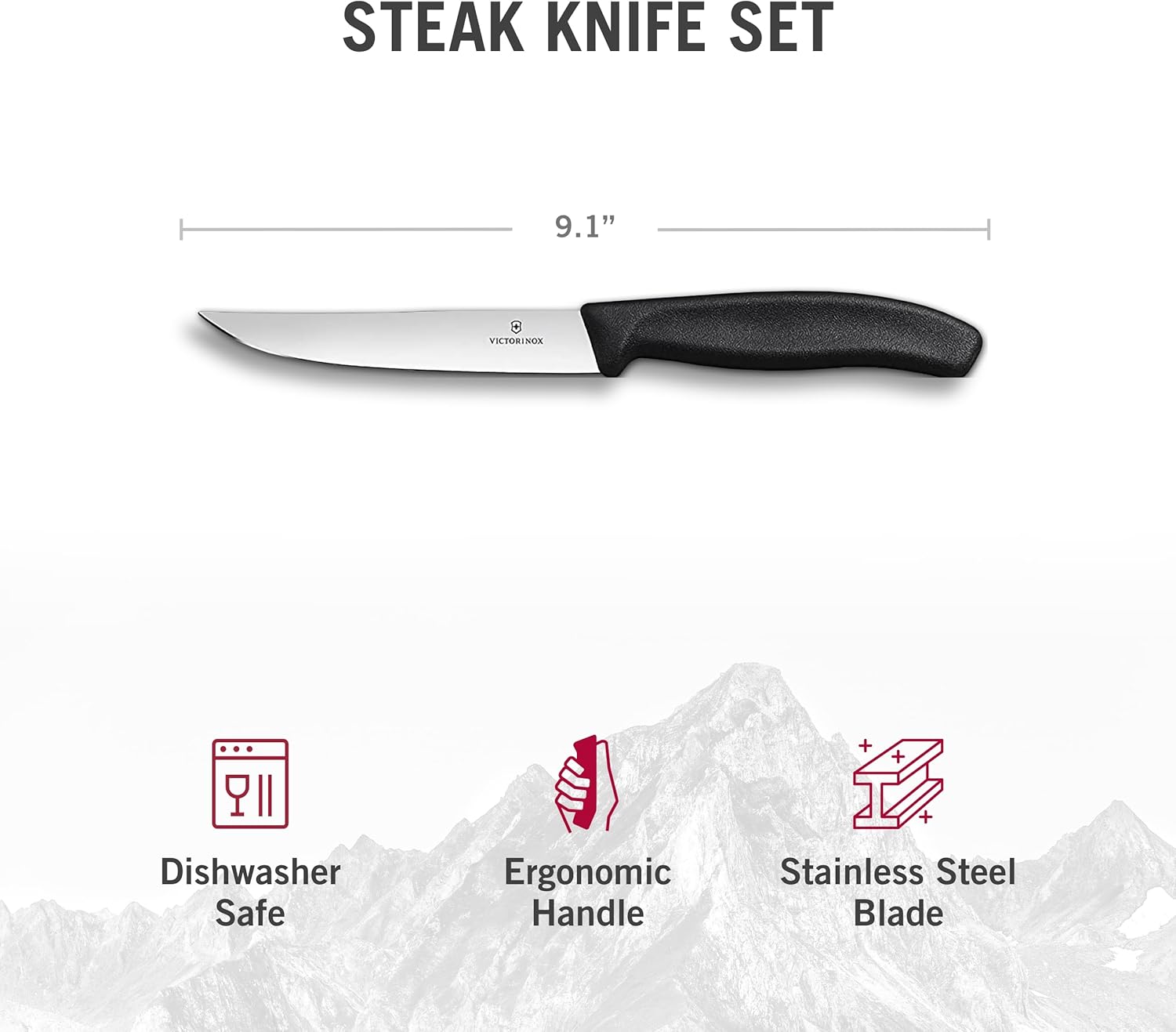 Victorinox Swiss Classic Steak Knives - Kitchen Utensils - Ergonomic, Stainless Steel Meat Knives - Black Handles, Straight Edge, 6-Piece Set