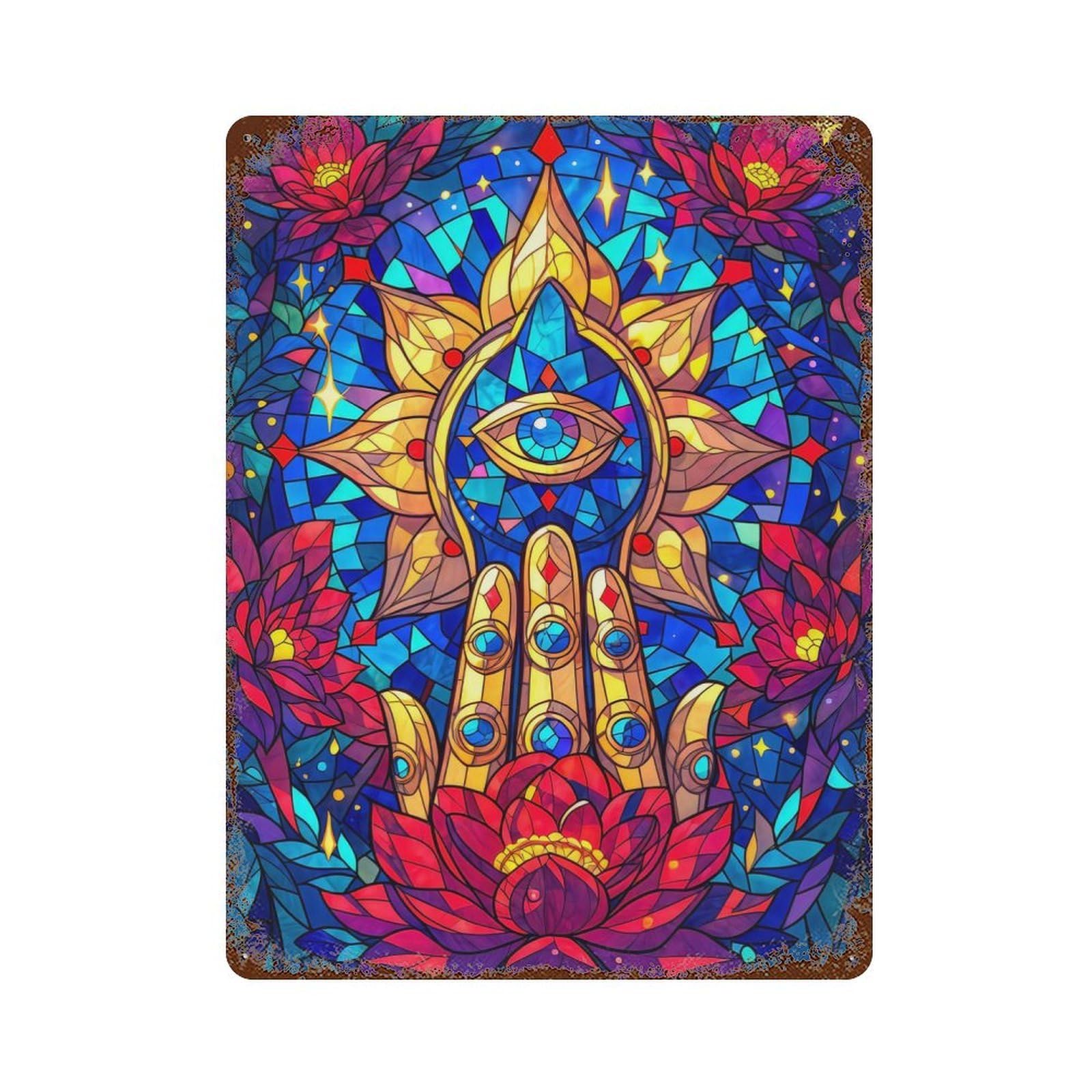 Mystic Mandala Hand Vintage Rust Metal Sign 15.7"x11.8", for Basement, Hobby Room And Garage Decor, Retro Wall Decor