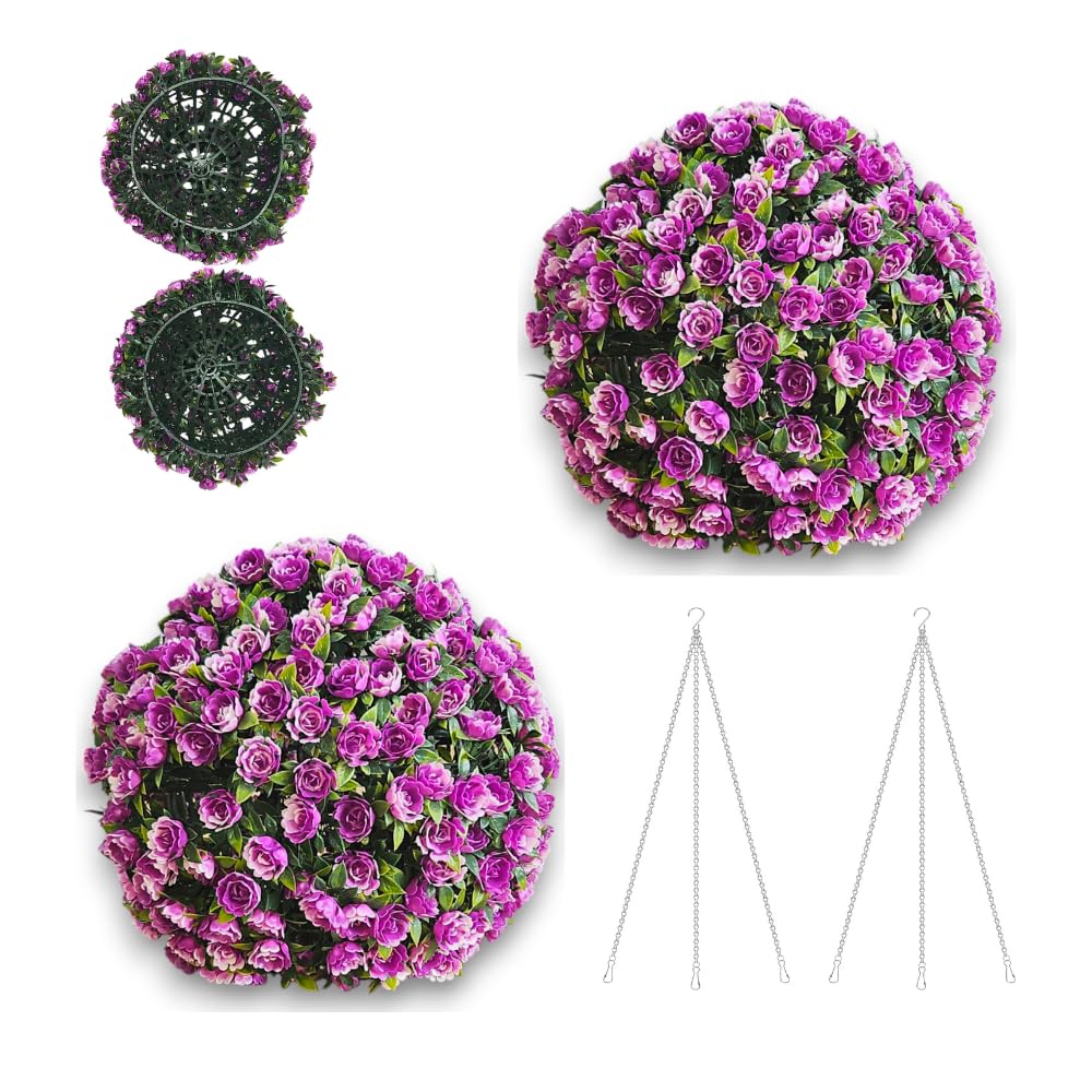 Parkland® Pack of 2 Topiary Balls 28cm - Artificial Plant Boxwood Sphere, UV Protected, No Maintenance Fake Leaf, Easy to Assemble Hanging Balls for Patio, Garden, Indoor & Outdoor - Rose Purple — image 1