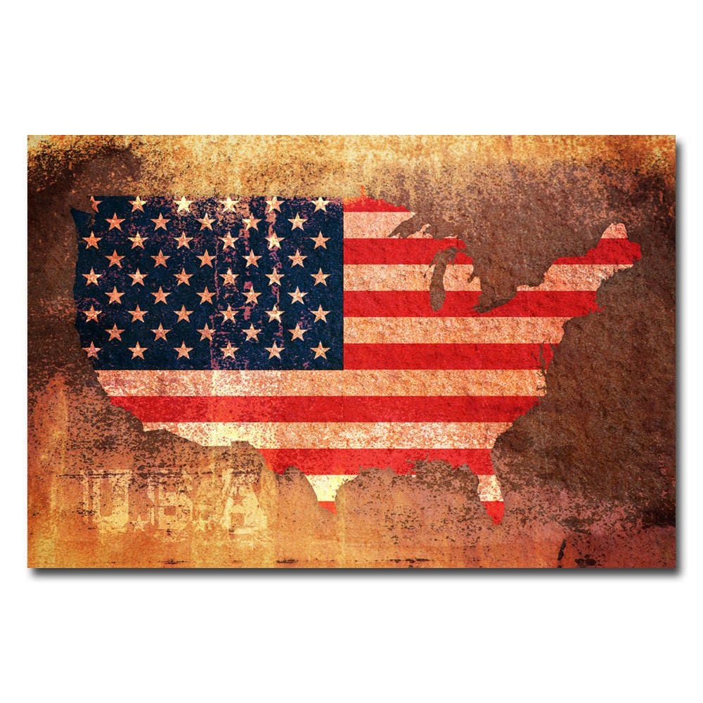 Trademark Fine Art US Flag Map Canvas Art by Michael Tompsett, 30 by 47-Inch
