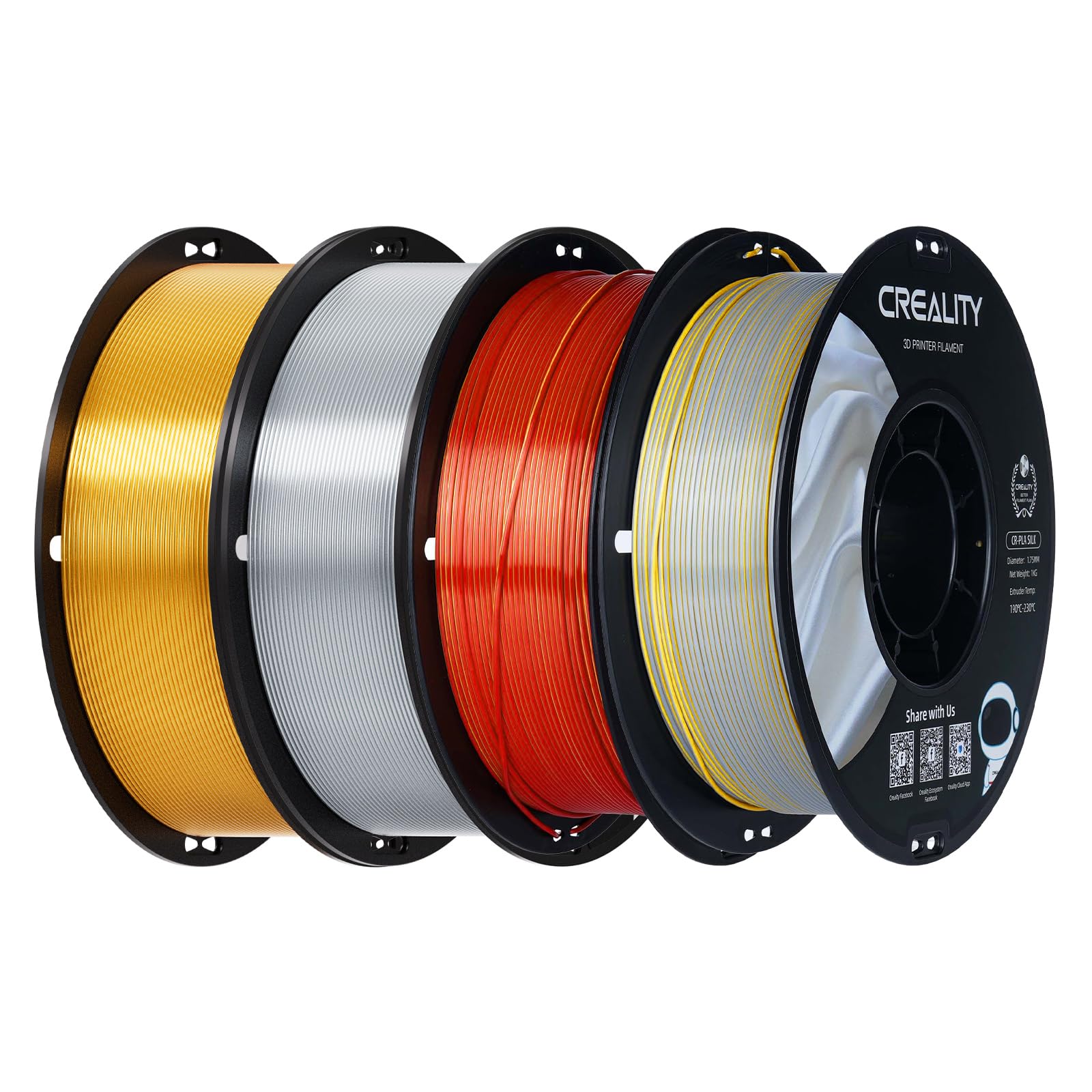 Creality Silk PLA 3D Printer Filament 1.75mm, 4×1kg, Multicolor