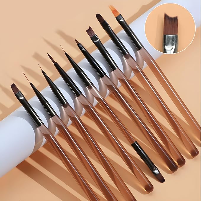 Brown 9 pieces nail art brushes set
