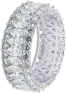 18K Gold Plated Cubic Zirconia Marquis Cut Eternity Lustrous Ring Band for Women