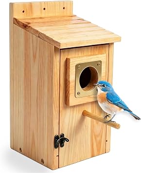 Bird Houses for Outside with Copper Guard, Cedar House for Outdoors | Waterproof Bird House for Bluebird Finch Swallow Wren Chickadee,No Assembly Required, 1 Pack