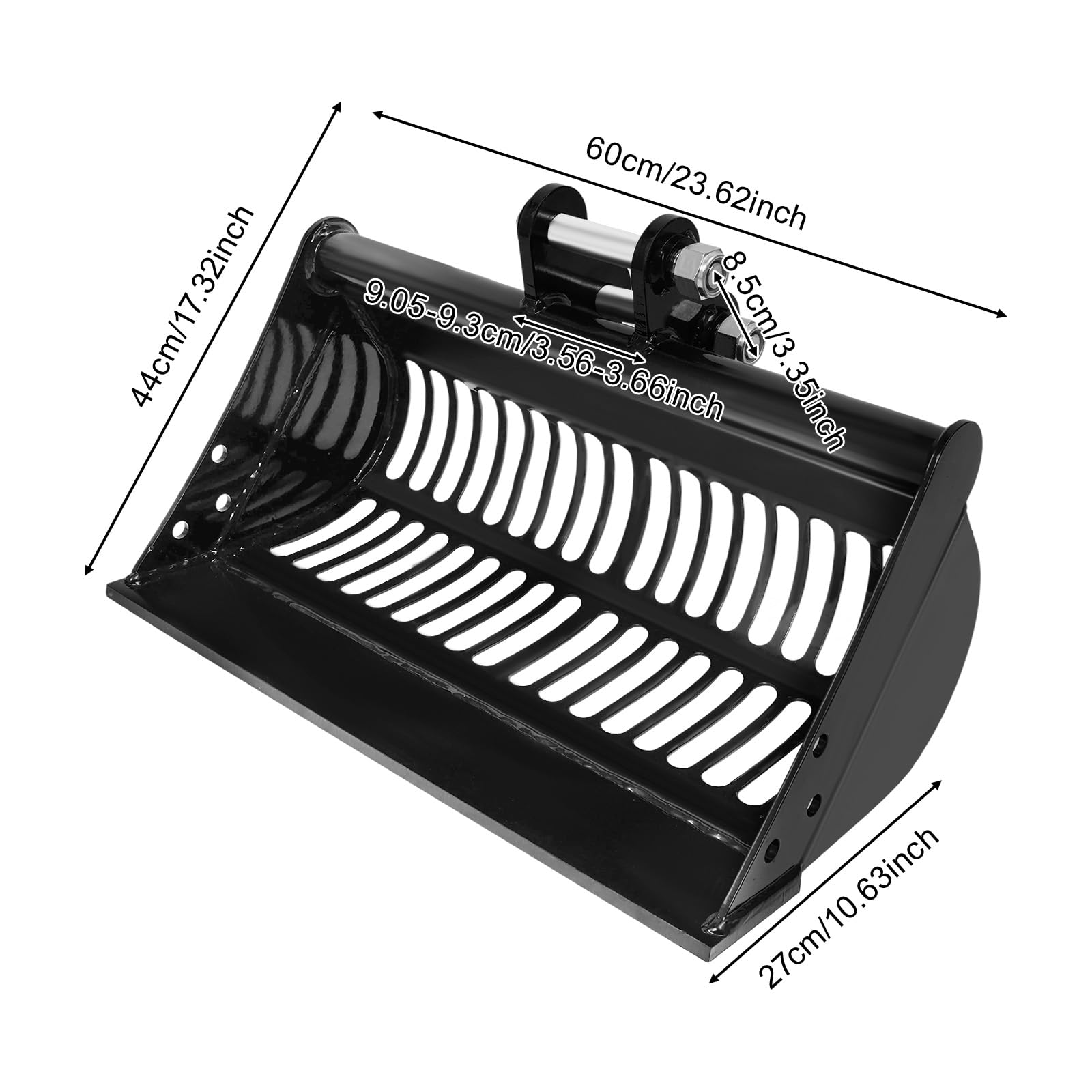 60 cm Siebschaufel für Minibagger, Baggerlöffel aus Stahl, Bodensiebschaufel mit 25 mm Bolzenlöchern für 800–2000 kg Minibagger, Materialsortierung & Erdarbeiten