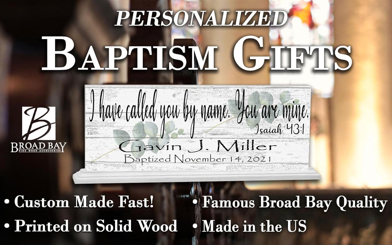 Baptsim Gift For Boys or Girls Personalized Christening Plaque Keepsake Present Bible Verse With Child's Name and Baptism Date (Called By Name)