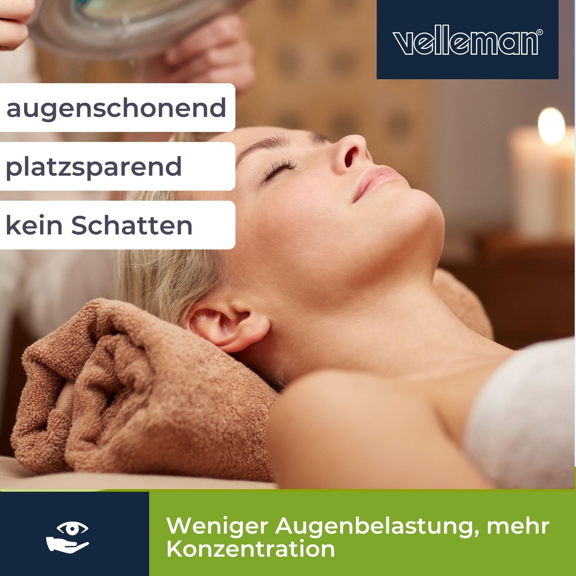 Velleman LED Lupenleuchte mit Klemme, 8 W Lupenlampe, 60 LEDs, 3X Vergrößerung, 8 Dioptrien Linse 127 mm, 6500 K Tageslicht, für Lesen, Diamond Painting, Hobby, Beauty und Präzisionsarbeit