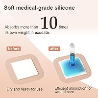 Vista 2 de Soft Flex Apósitos de espuma de silicona (4 pulgadas x 4 pulgadas, paquete de 10) estériles, altamente absorbentes, impermeables, borde suave