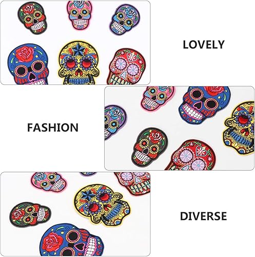Miniatura 6 de Calcomanías de tela de esqueleto, 6 parches bordados para planchar, varios colores, apliques de calavera para chaquetas, bolsos, sombreros,