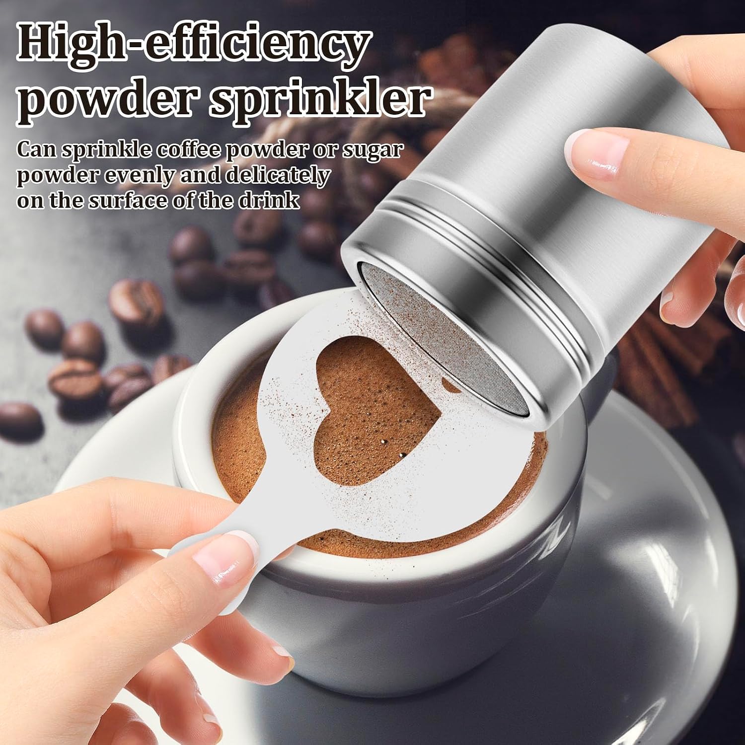 16Pcs Barista Latte Art Stencil Set with Stainless Steel Shakers - Coffee Mold Templates for Cappuccino, Chocolate & DIY Desserts