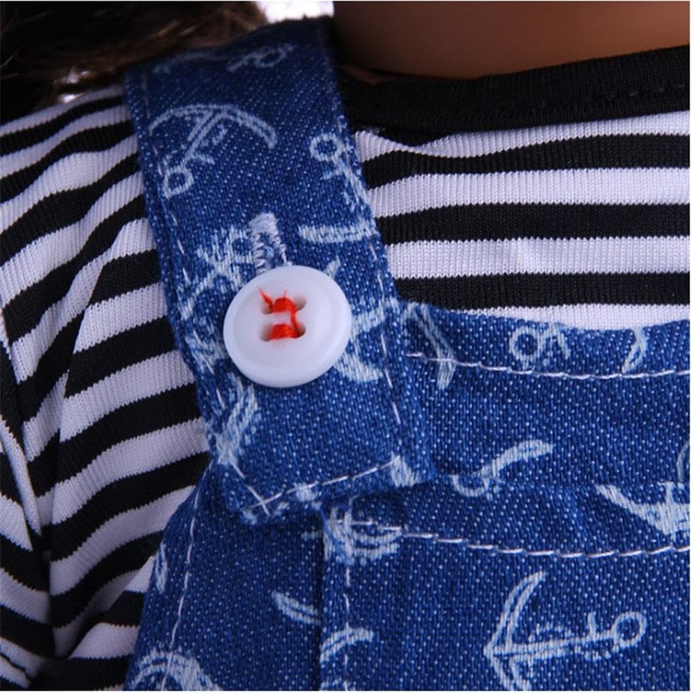 NIXNUT Doll Clothes Outfit Jeans Overalls T-Shirt for American Girl Doll 18-inch, free size - Image 3