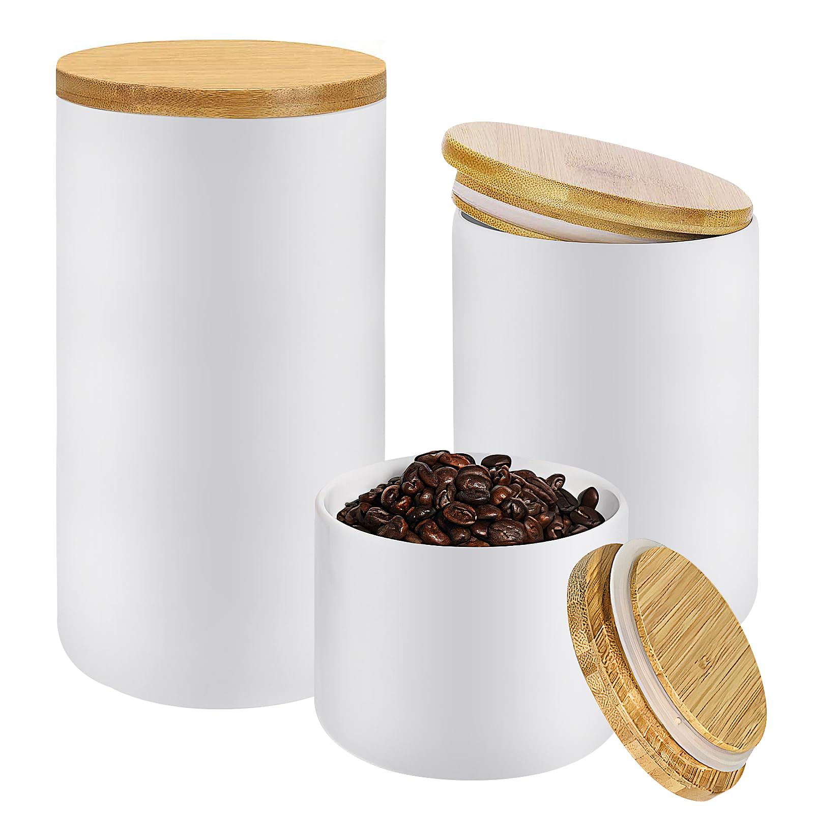 3 Pack Kitchen Canisters Set with Lids, Ceramic Kitchen Canisters for Countertop, White Stackable Food Storage Jars, Coffee Jars Containers with Airtight Lids for Flour Sugar Tea Coffee Spice